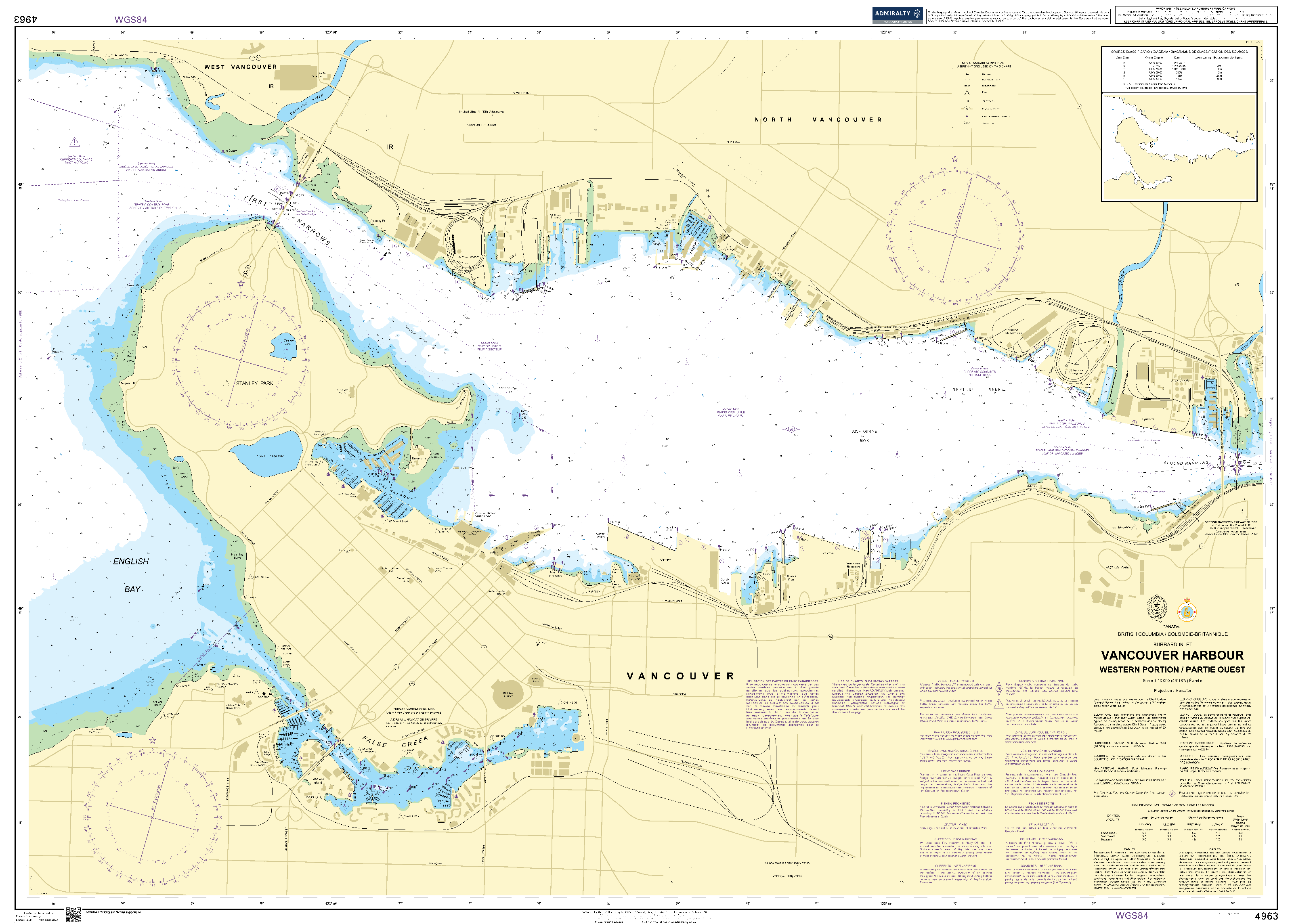 British Admiralty Nautical Chart  4963: Vancouver Harbour-Western Portion/Partie Ouest