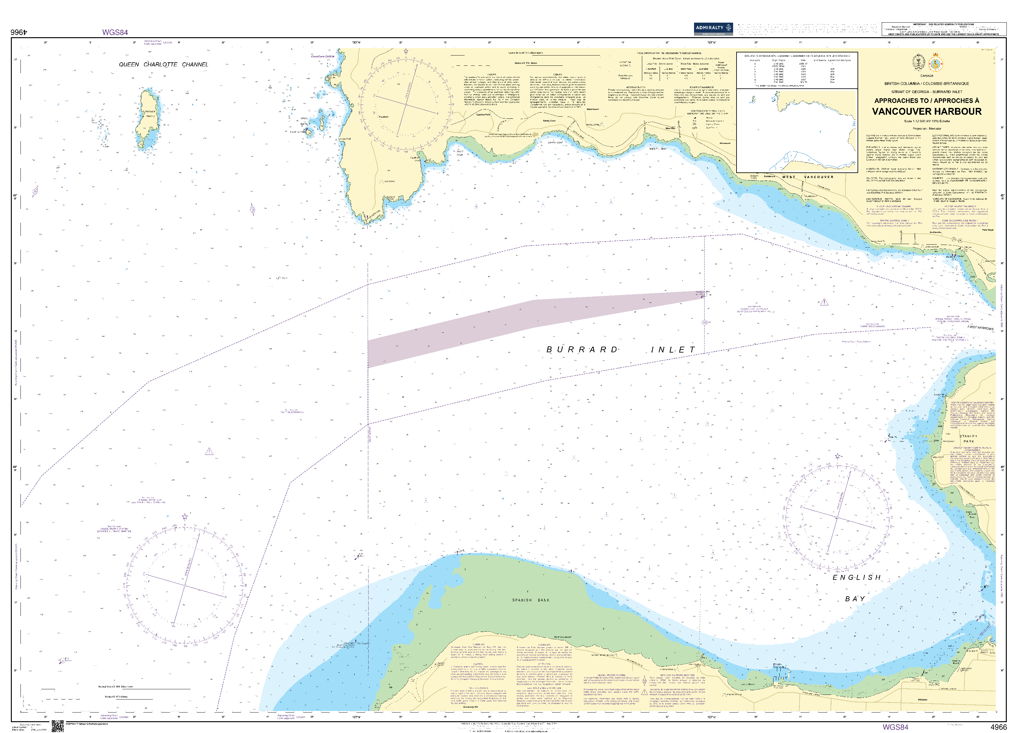 British Admiralty Nautical Chart 4966: Approaches to/Approches a Vancouver Harbour