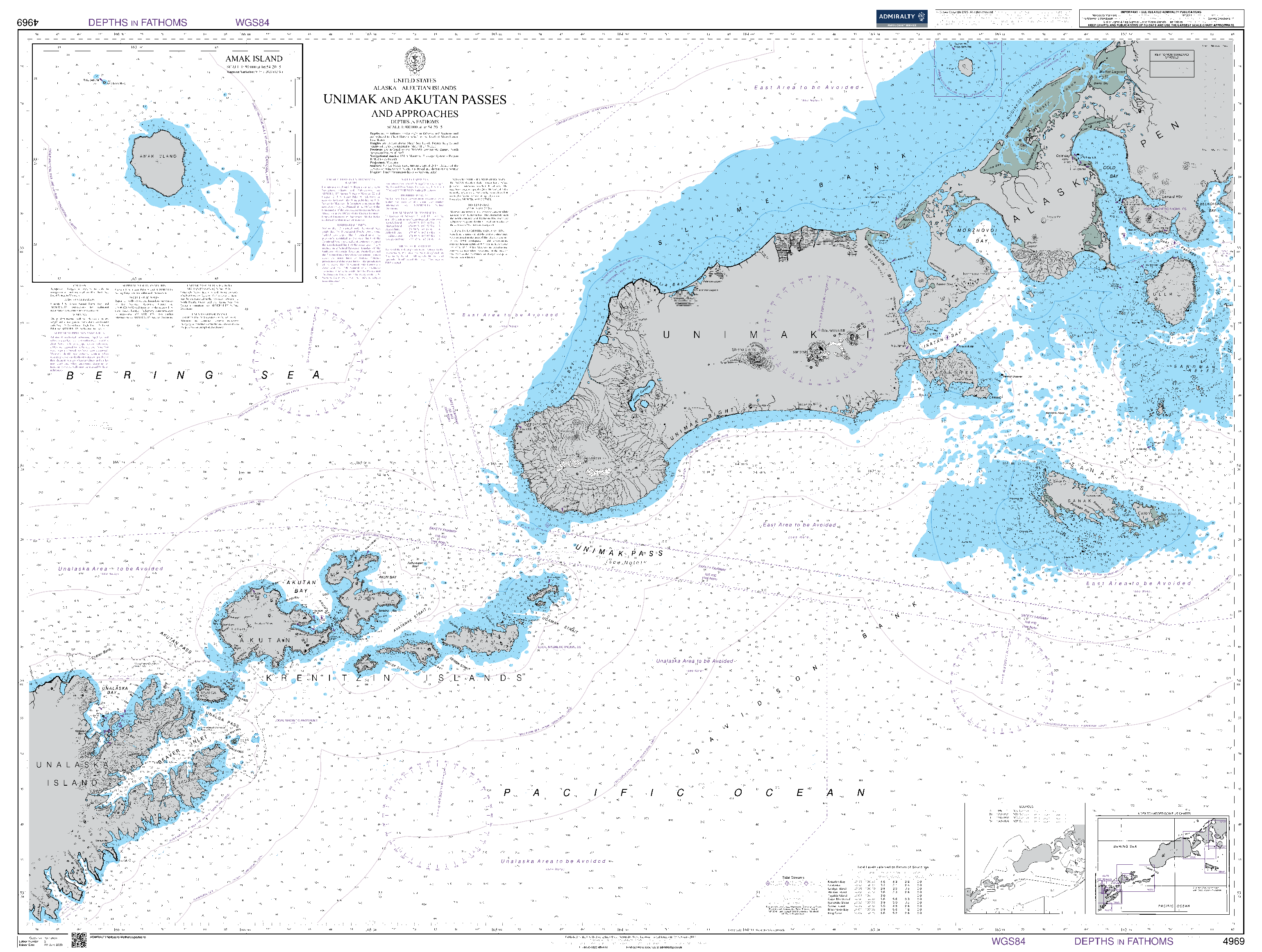 British Admiralty Nautical Chart 4969: United States, Alaska – Aleutian Islands, Unimak and Akutan Passes and Approaches. Amak Island