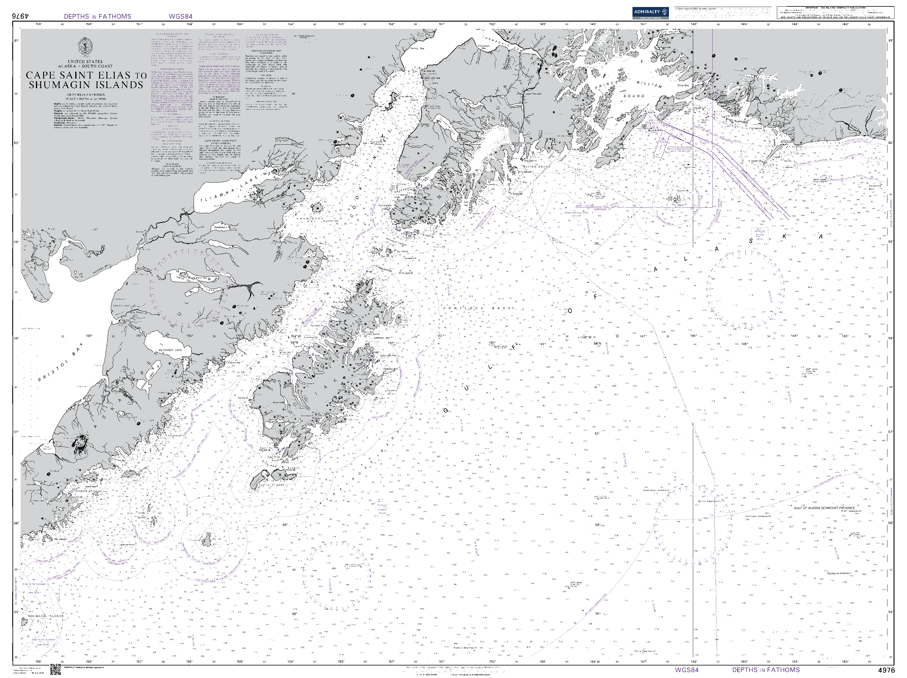 British Admiralty Nautical Chart 4976: United States, Alaska – South Coast, Cape Saint Elias to Shumagin Islands