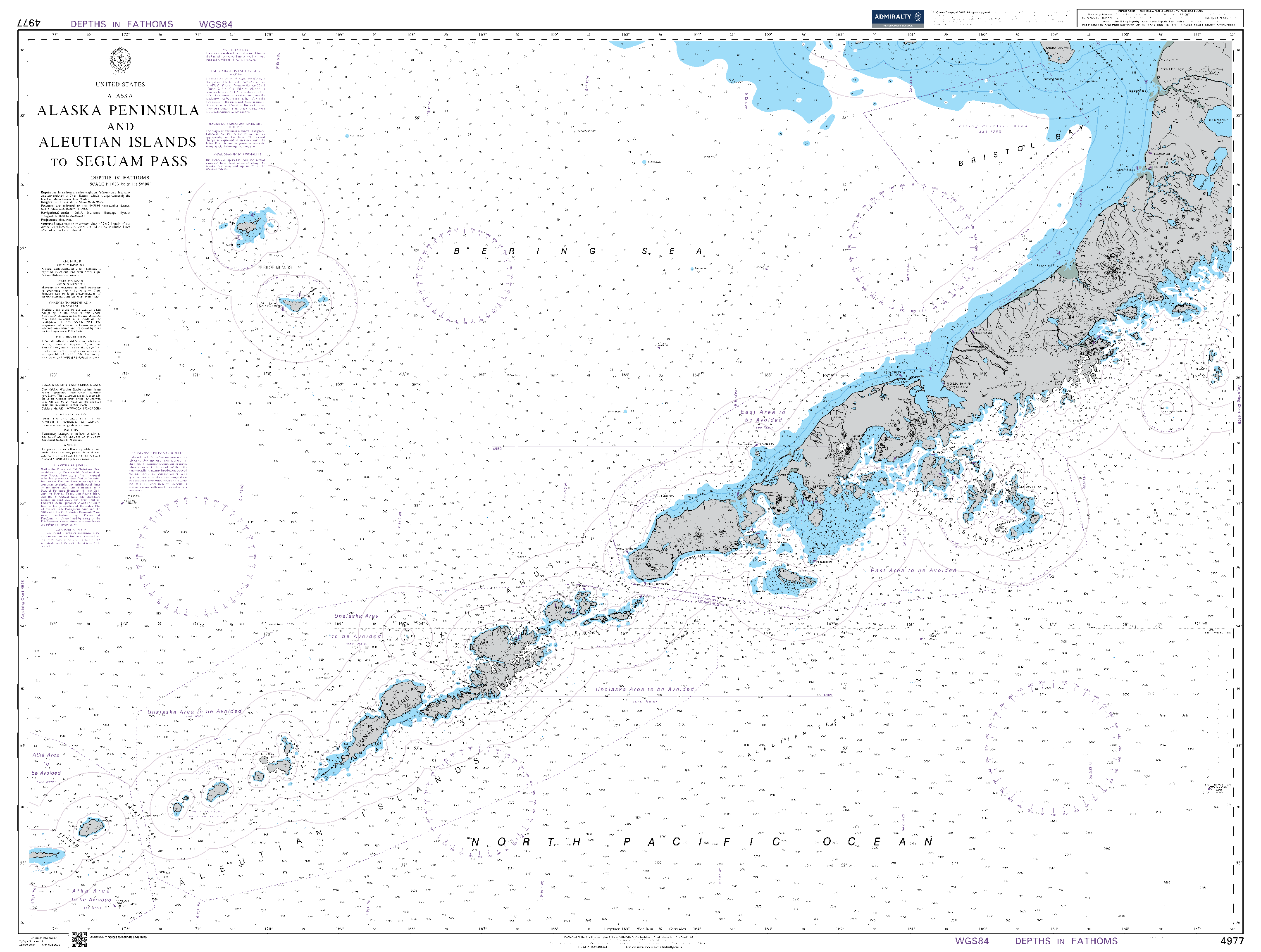 British Admiralty Nautical Chart 4977: United States, Alaska, Alaska Peninsula and Aleutian Islands to Seguam Pass