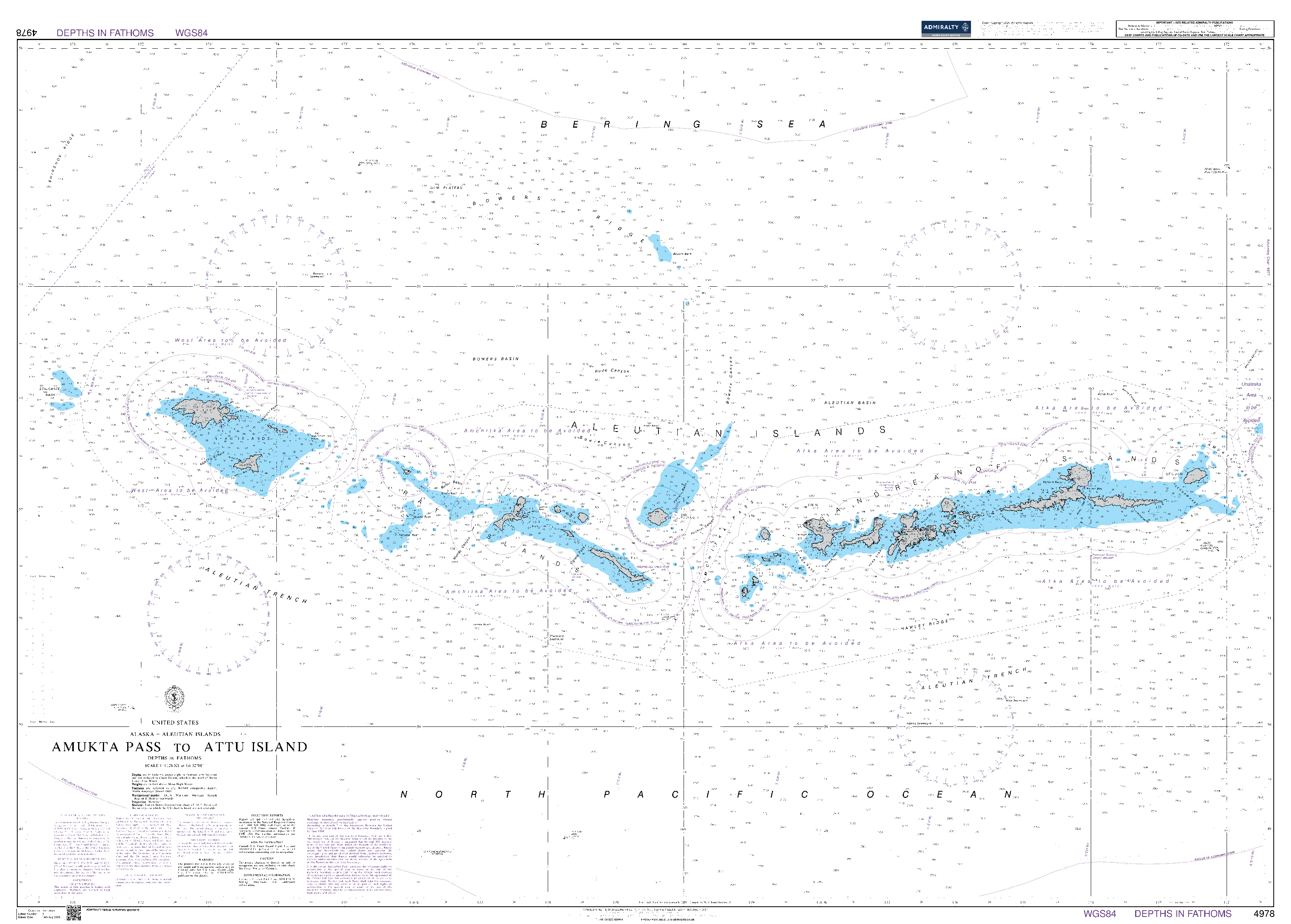 British Admiralty Nautical Chart 4978: United States, Alaska – Aleutian Islands, Amukta Pass to Attu Island