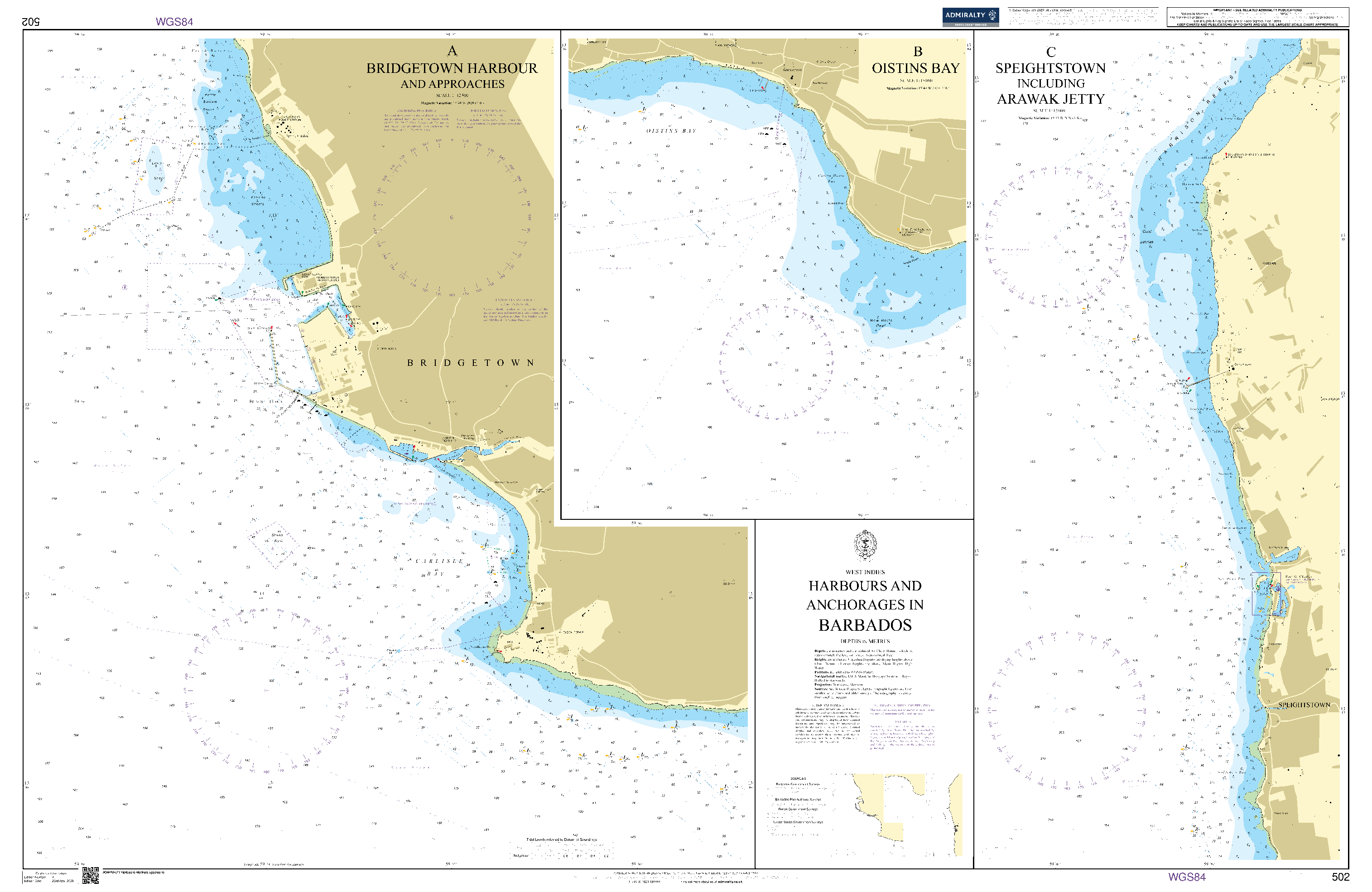 British Admiralty Nautical Chart 502: Harbours and Anchorages in Barbados
