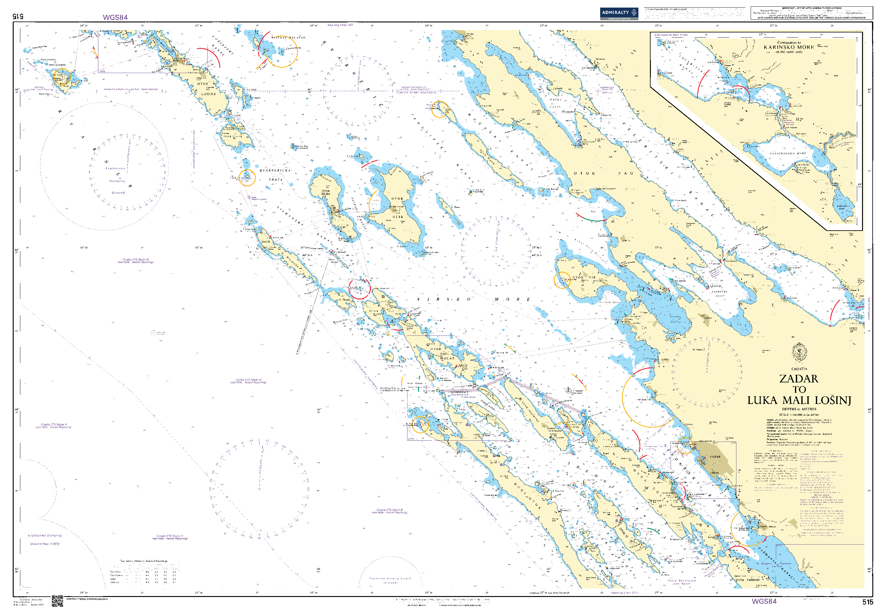 British Admiralty Nautical Chart  515: Croatia, Zadar to Luka Mali Lošinj