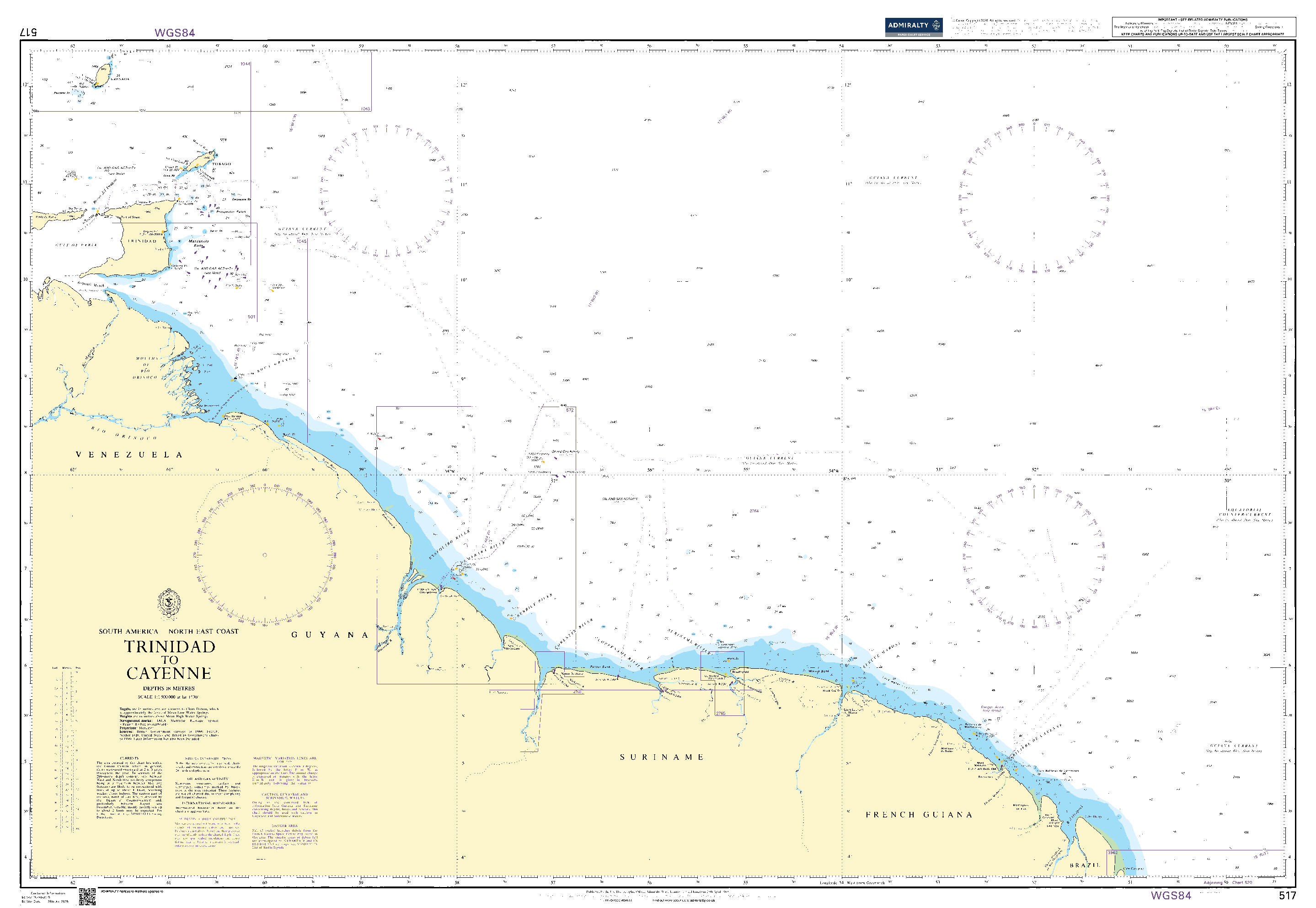 British Admiralty Nautical Chart 517: Trinidad to Cayenne