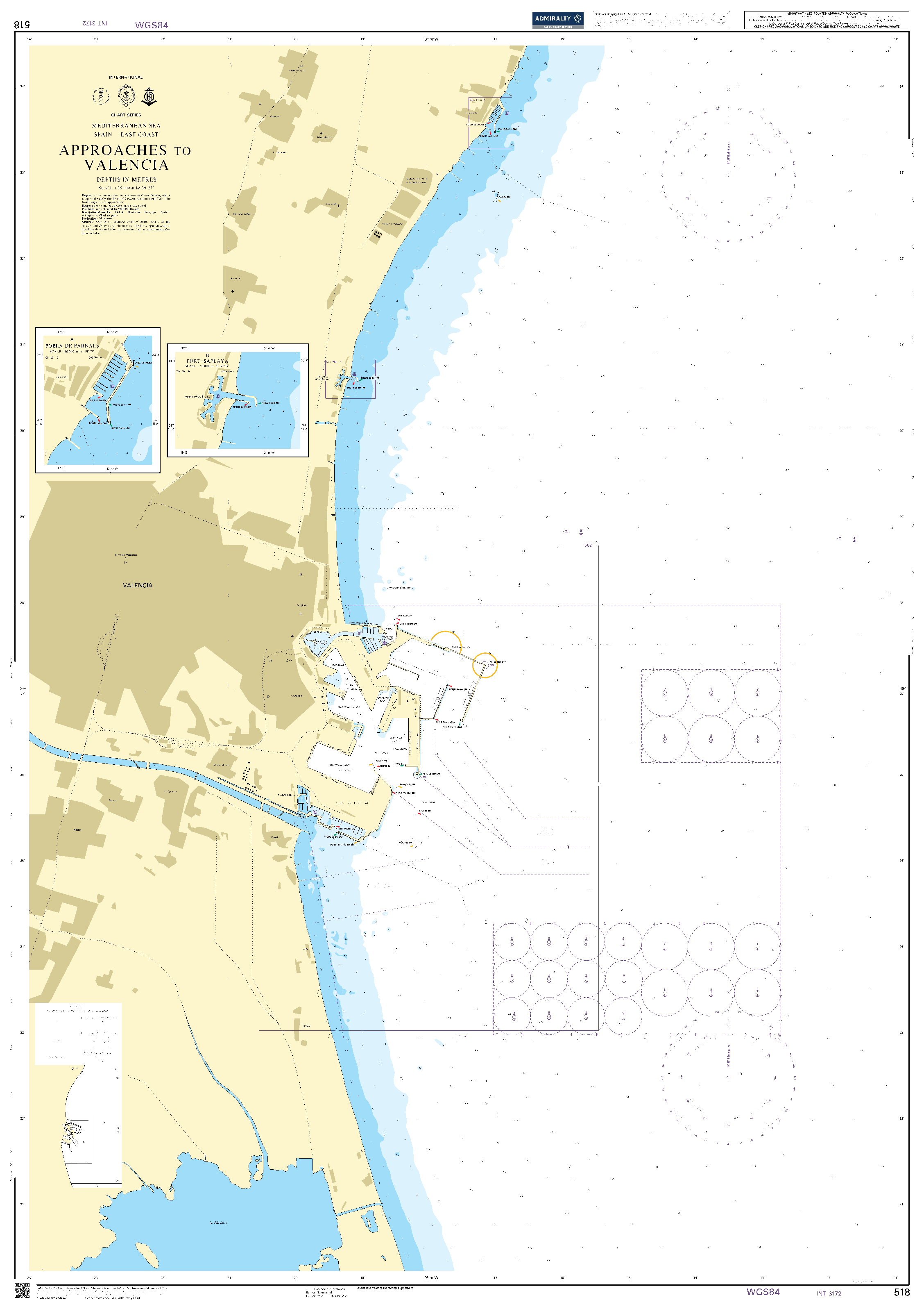 British Admiralty Nautical Chart 518: Approaches to Valencia