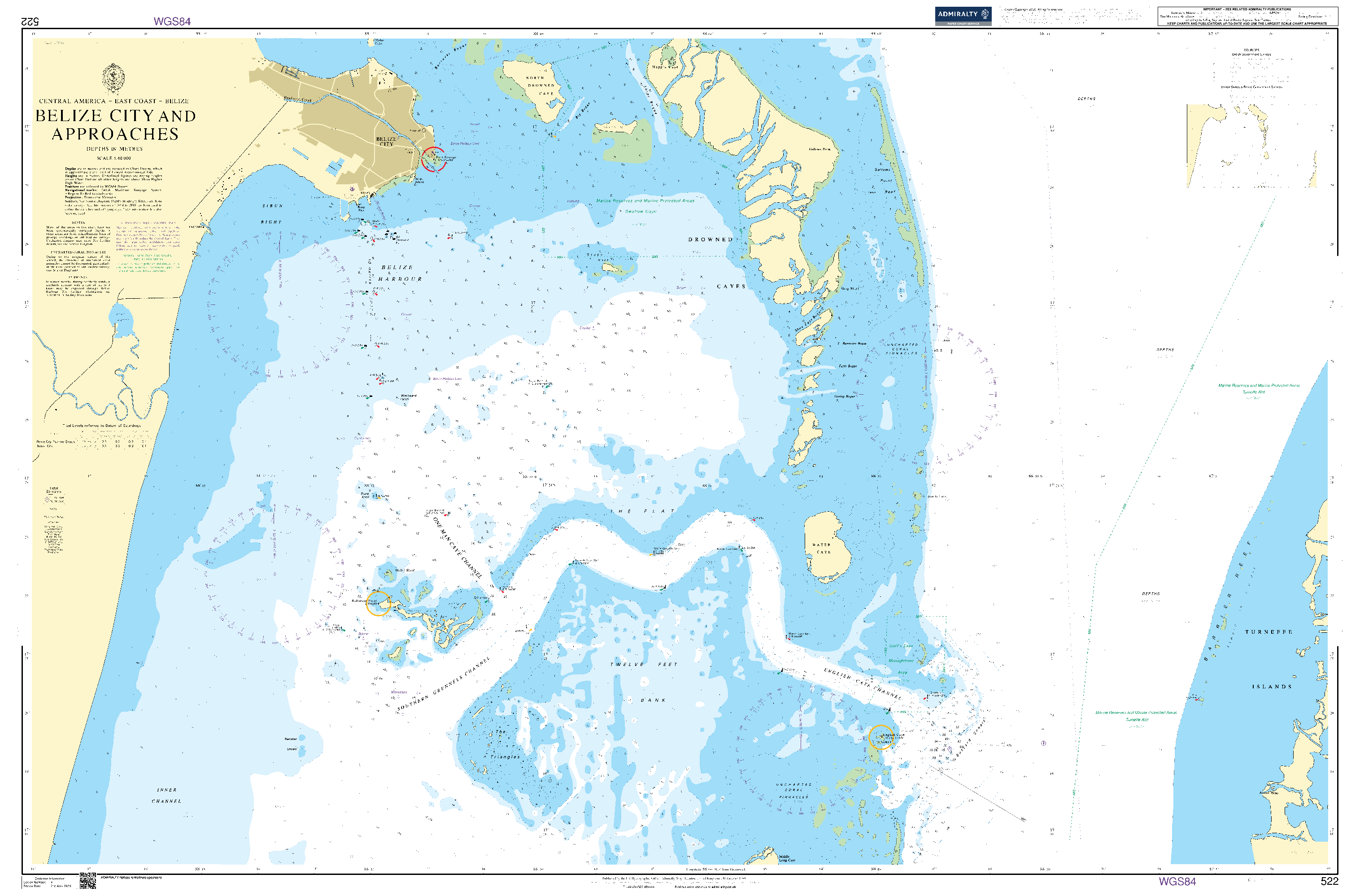 British Admiralty Nautical Chart 522: Belize City and Approaches