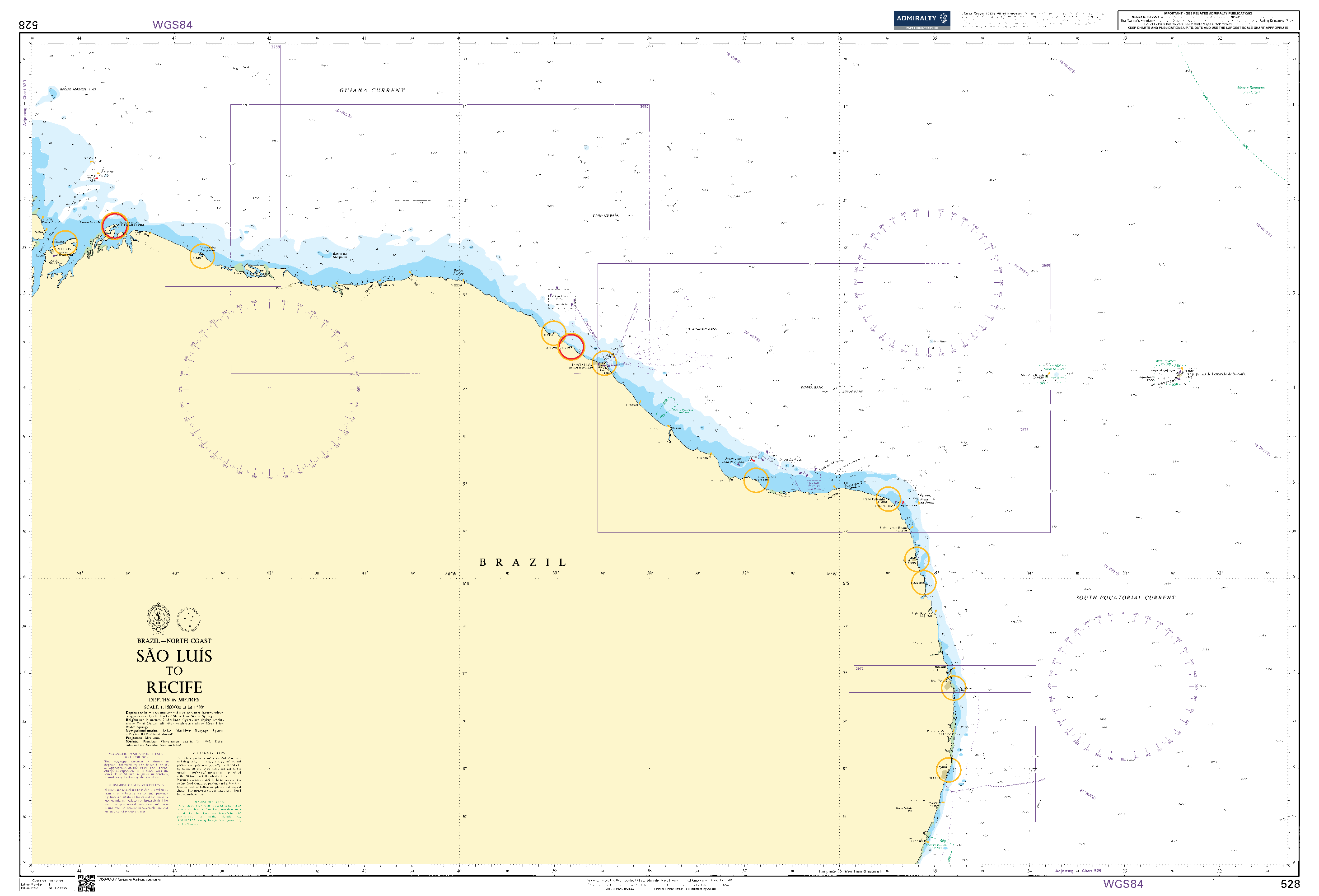 British Admiralty Nautical Chart 528: Sao Luis to Recife