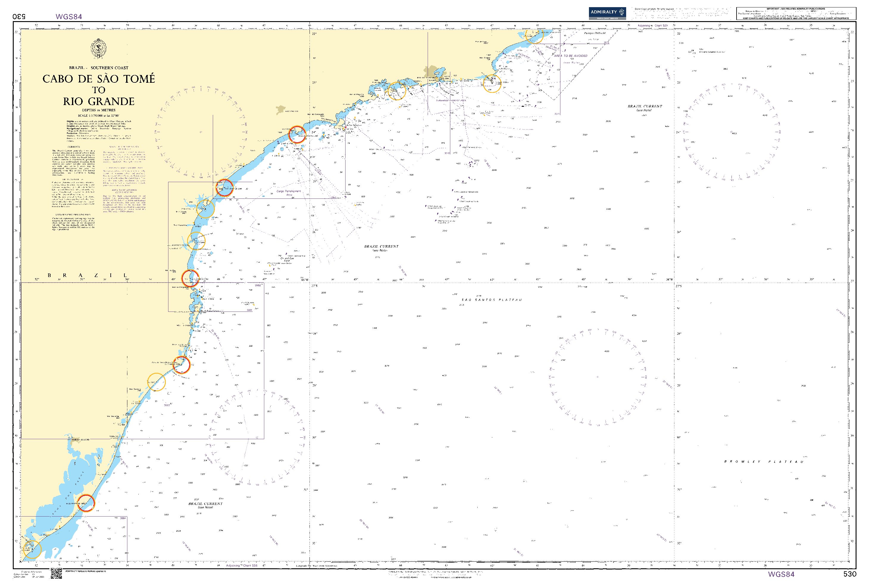 British Admiralty Nautical Chart  530: Brazil - Southern Coast, Cabo de São Tomé to Rio Grande