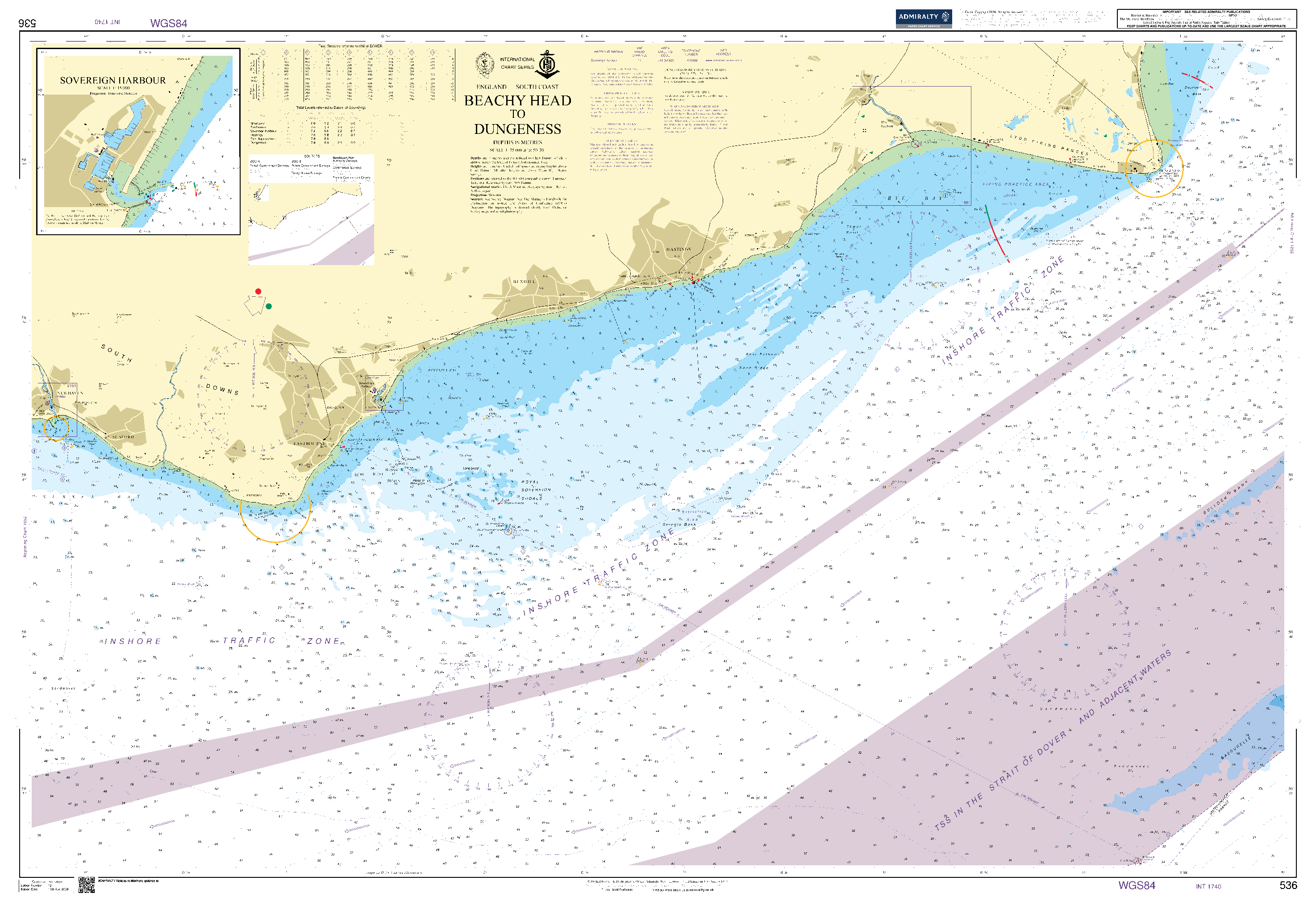British Admiralty Nautical Chart 536: Beachy Head to Dungeness