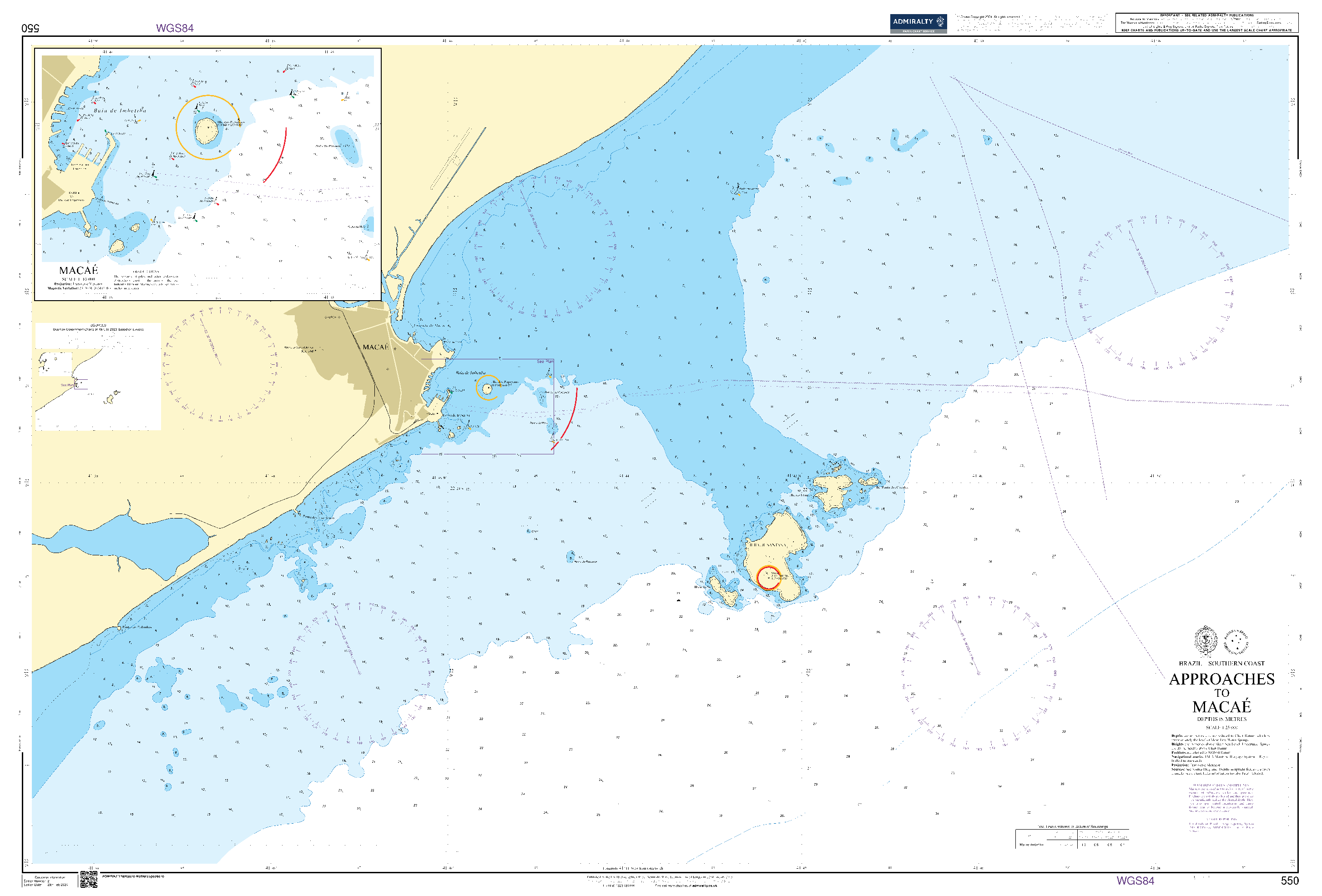 British Admiralty Nautical Chart 550: Brazil - Southern Coast, Approaches to Macaé