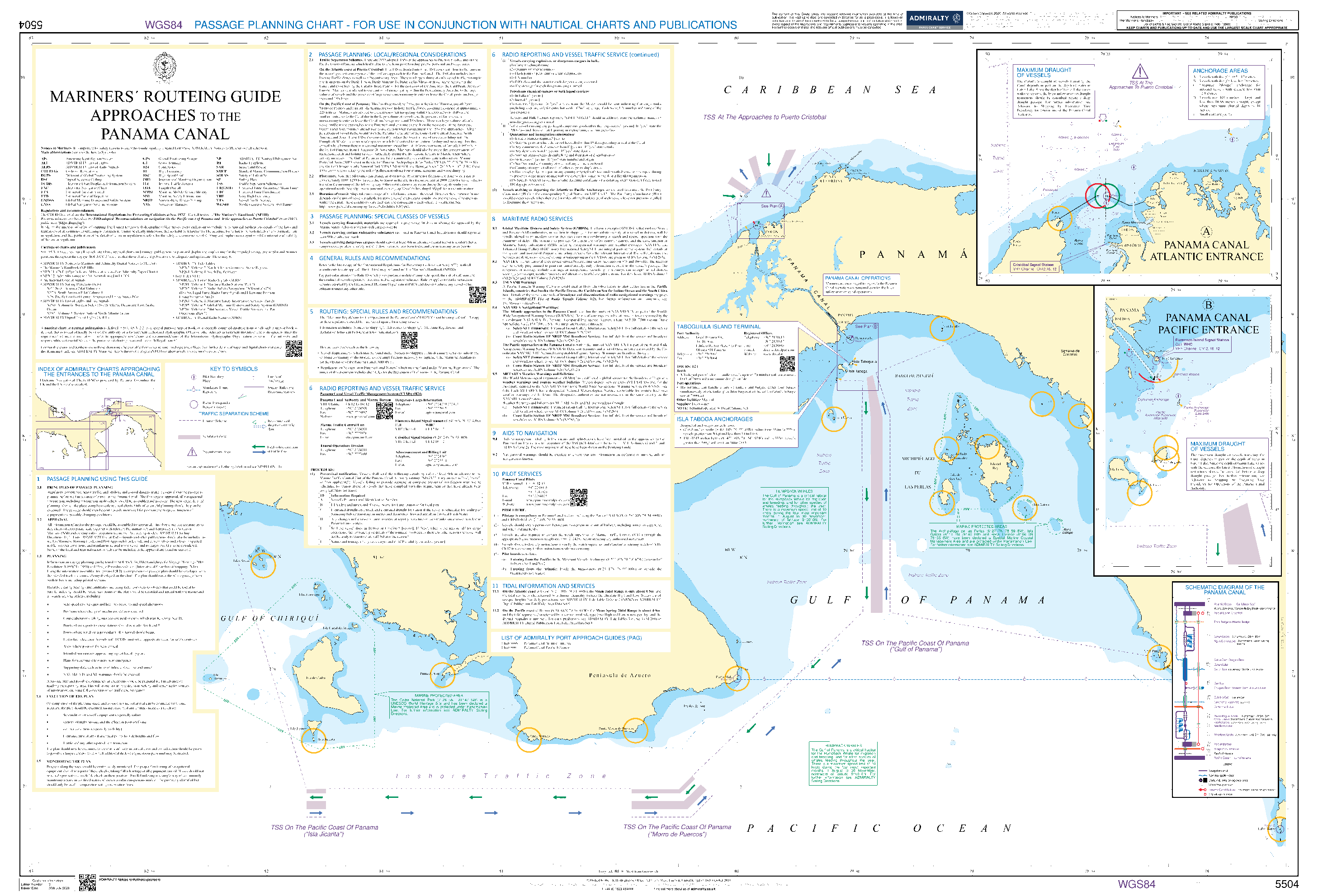 British Admiralty Nautical Chart 5504: Mariners' Routeing Guide Approaches to the Panama Canal