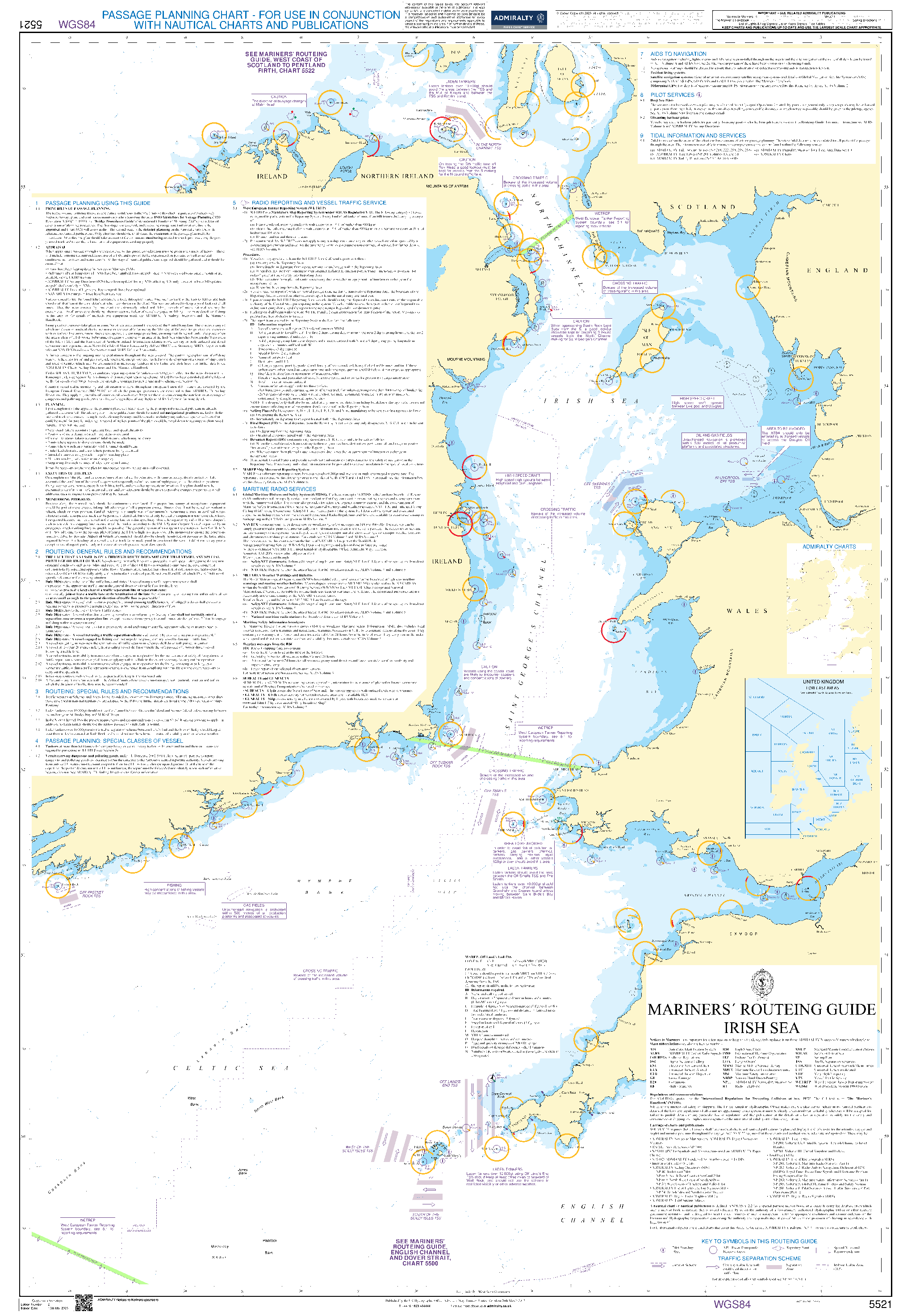 British Admiralty Nautical Chart 5521: Mariners' Routeing Guide Irish Sea