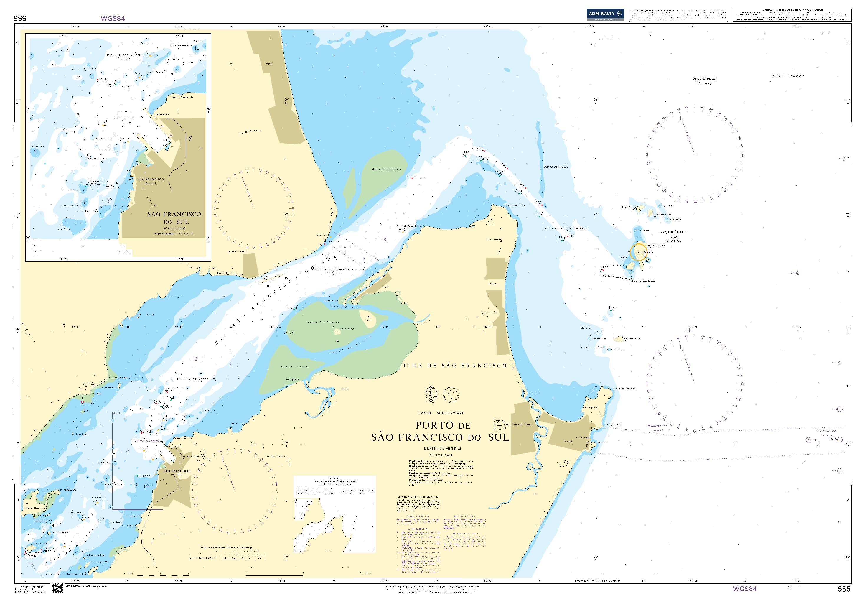 British Admiralty Nautical Chart 555: Brazil – South Coast, Porto de São Francisco do Sul