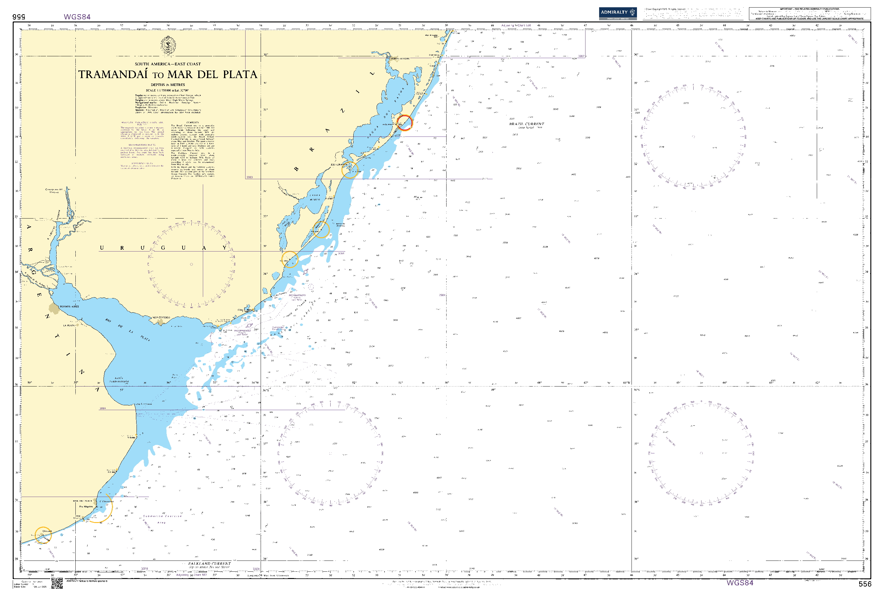 British Admiralty Nautical Chart 556: Tramandai to Mar del Plata