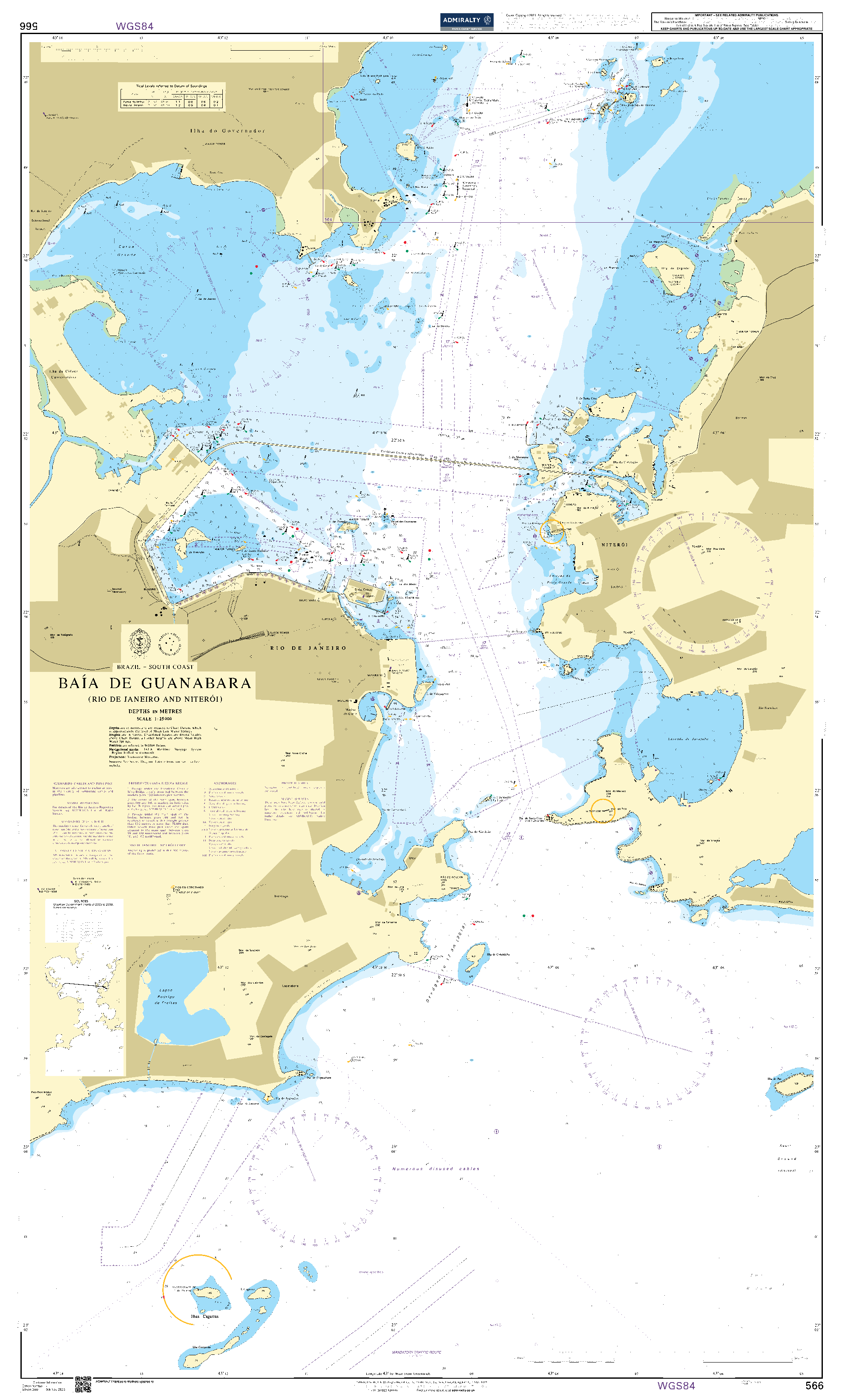 British Admiralty Nautical Chart 566: Brazil - South Coast, Baía de Guanabara (Rio de Janeiro and Niterói)