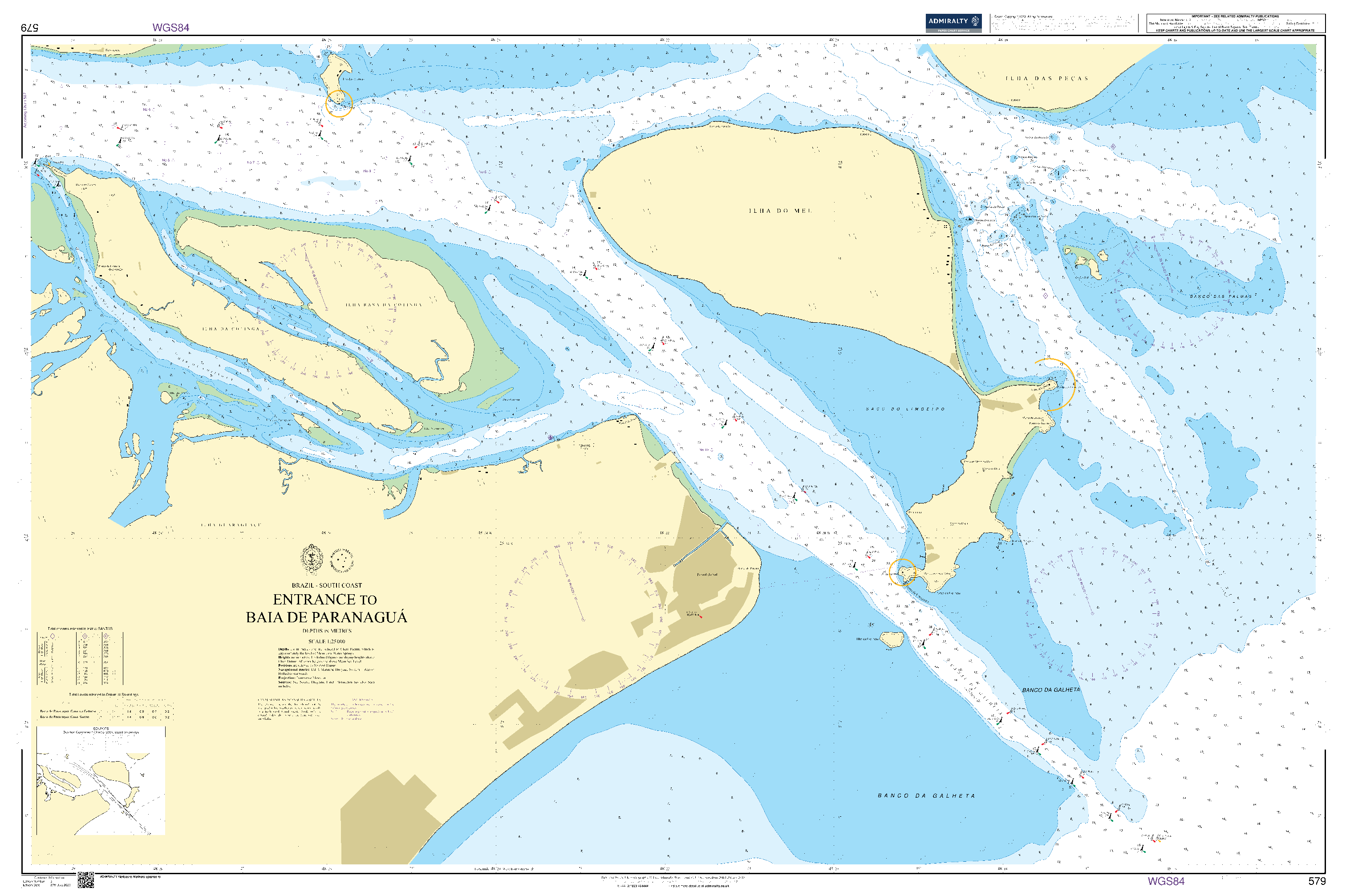 British Admiralty Nautical Chart 579: Brazil – South Coast, Entrance to Baia de Paranaguá