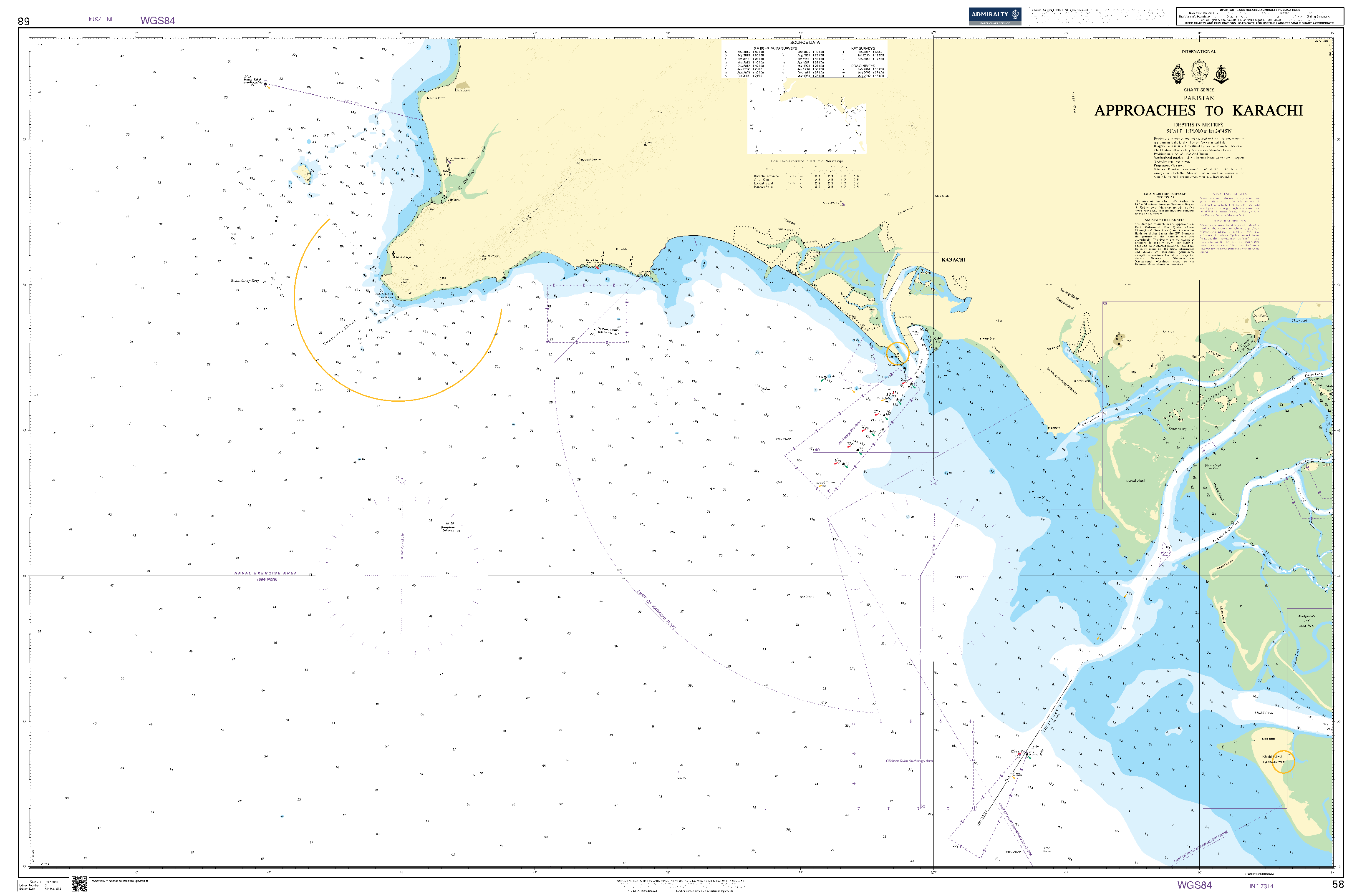 British Admiralty Nautical Chart 58: Approaches to Karachi