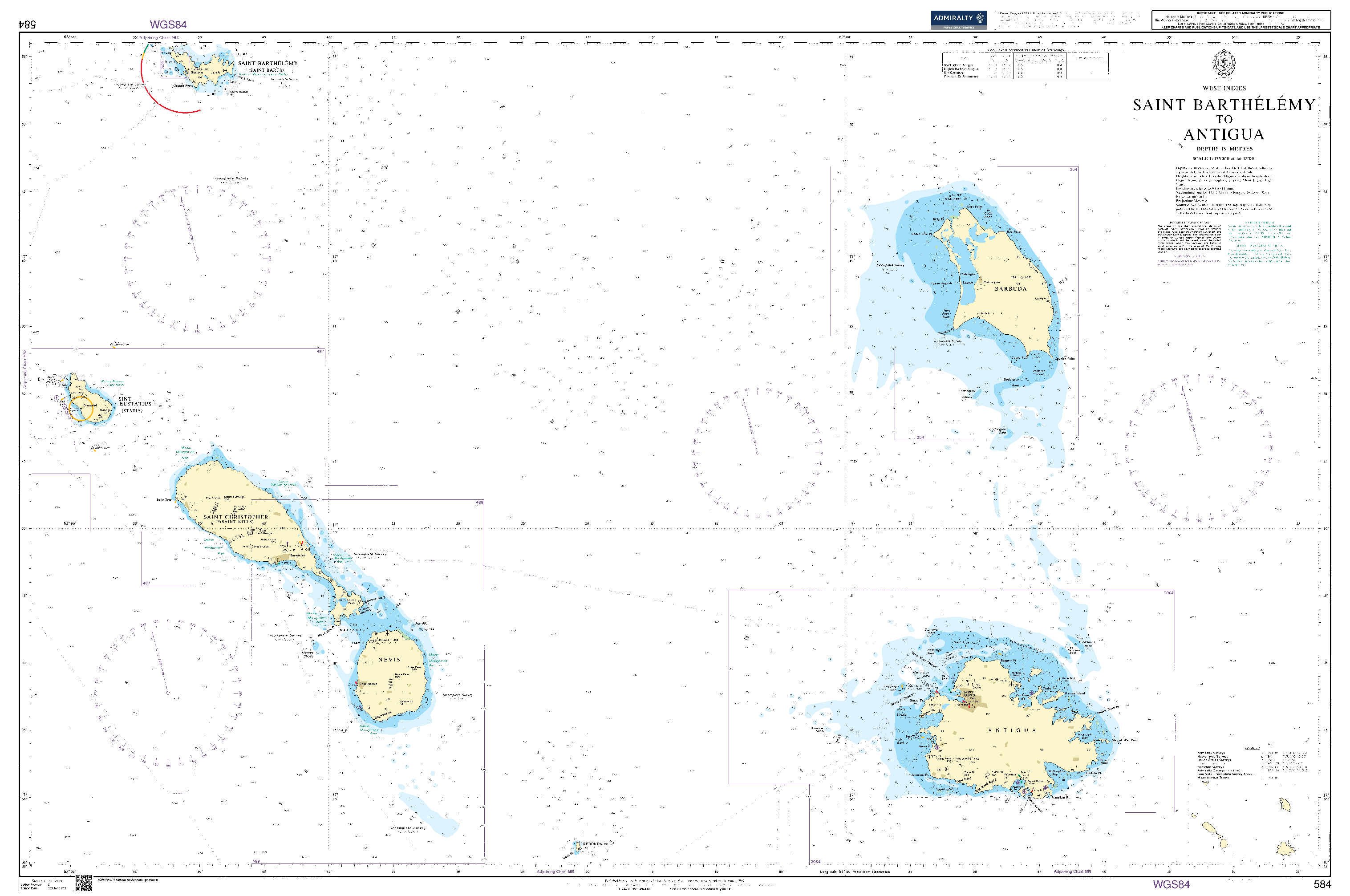 British Admiralty Nautical Chart 584: Saint Barthelemy to Antigua