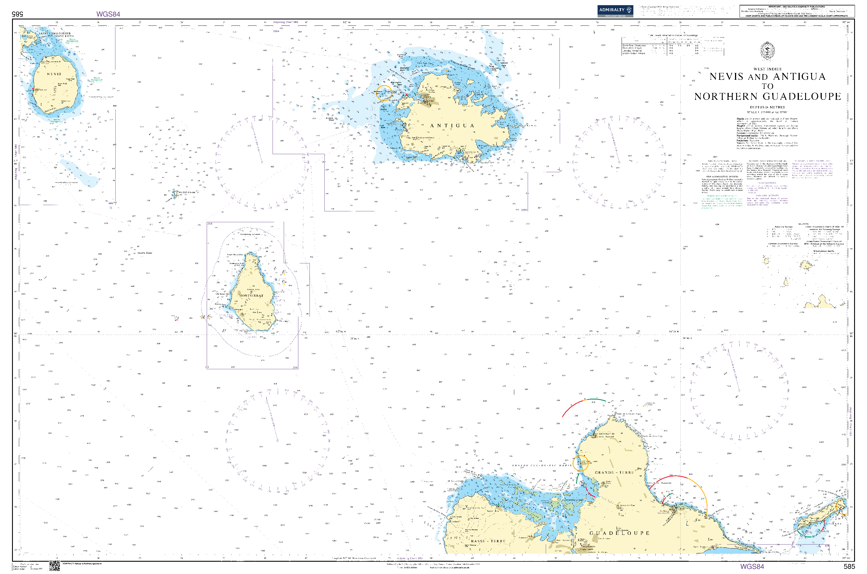 British Admiralty Nautical Chart 585: Nevis and Antigua to Northern Guadeloupe