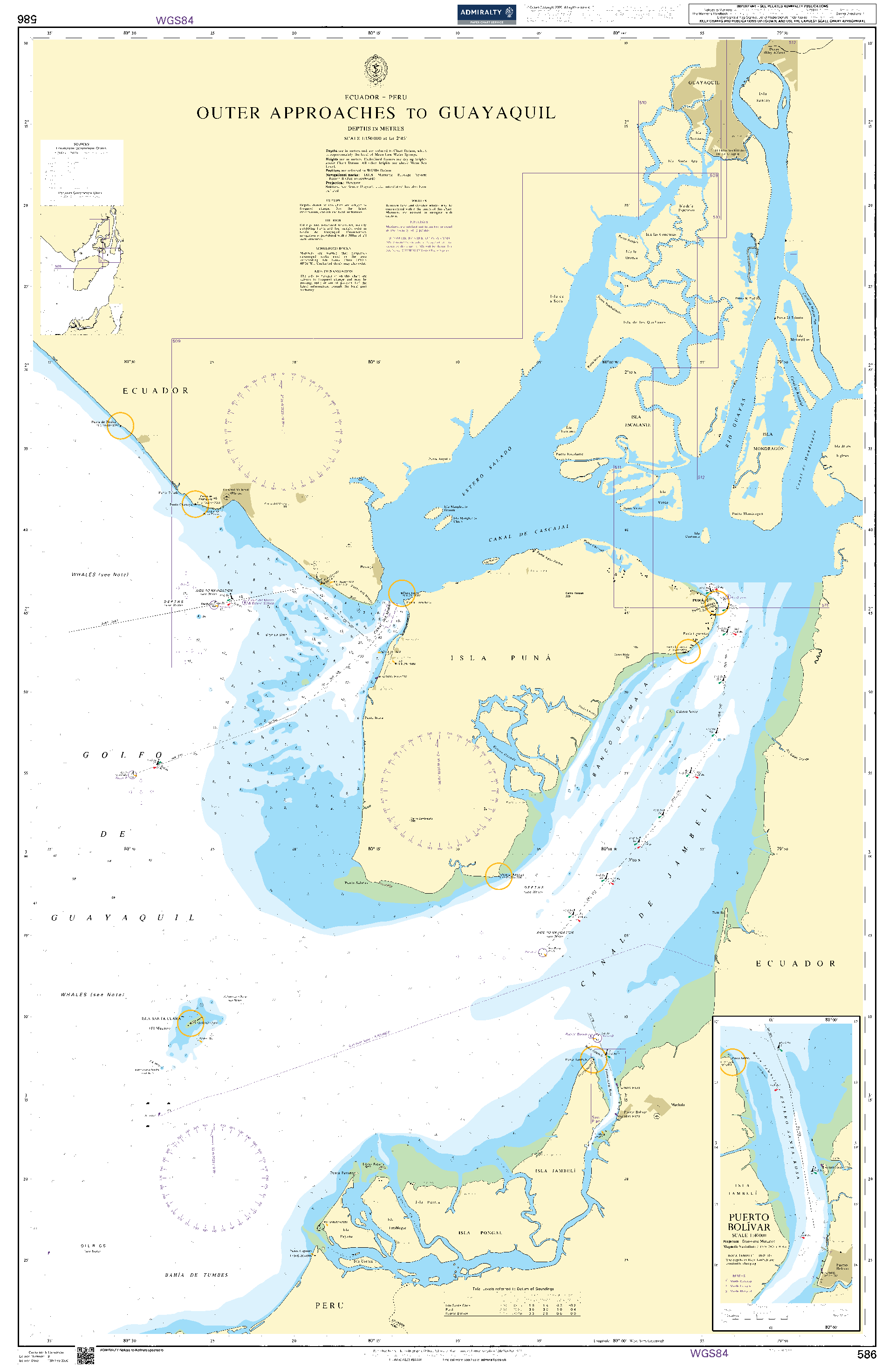 British Admiralty Nautical Chart 586: Rio Guayas and Approaches