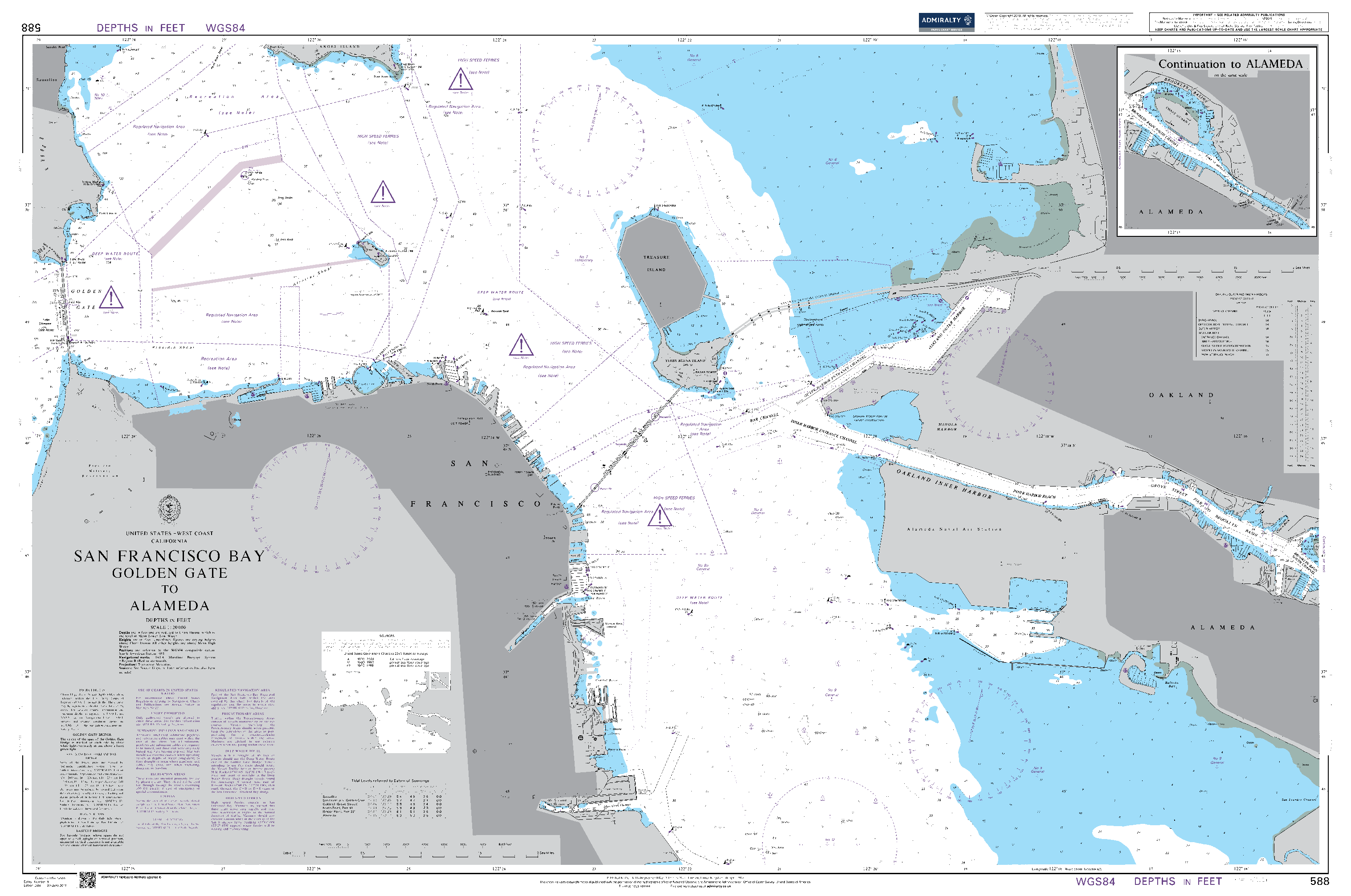 British Admiralty Nautical Chart 588: United States – West Coast, California, San Francisco Bay, Golden Gate to Alameda