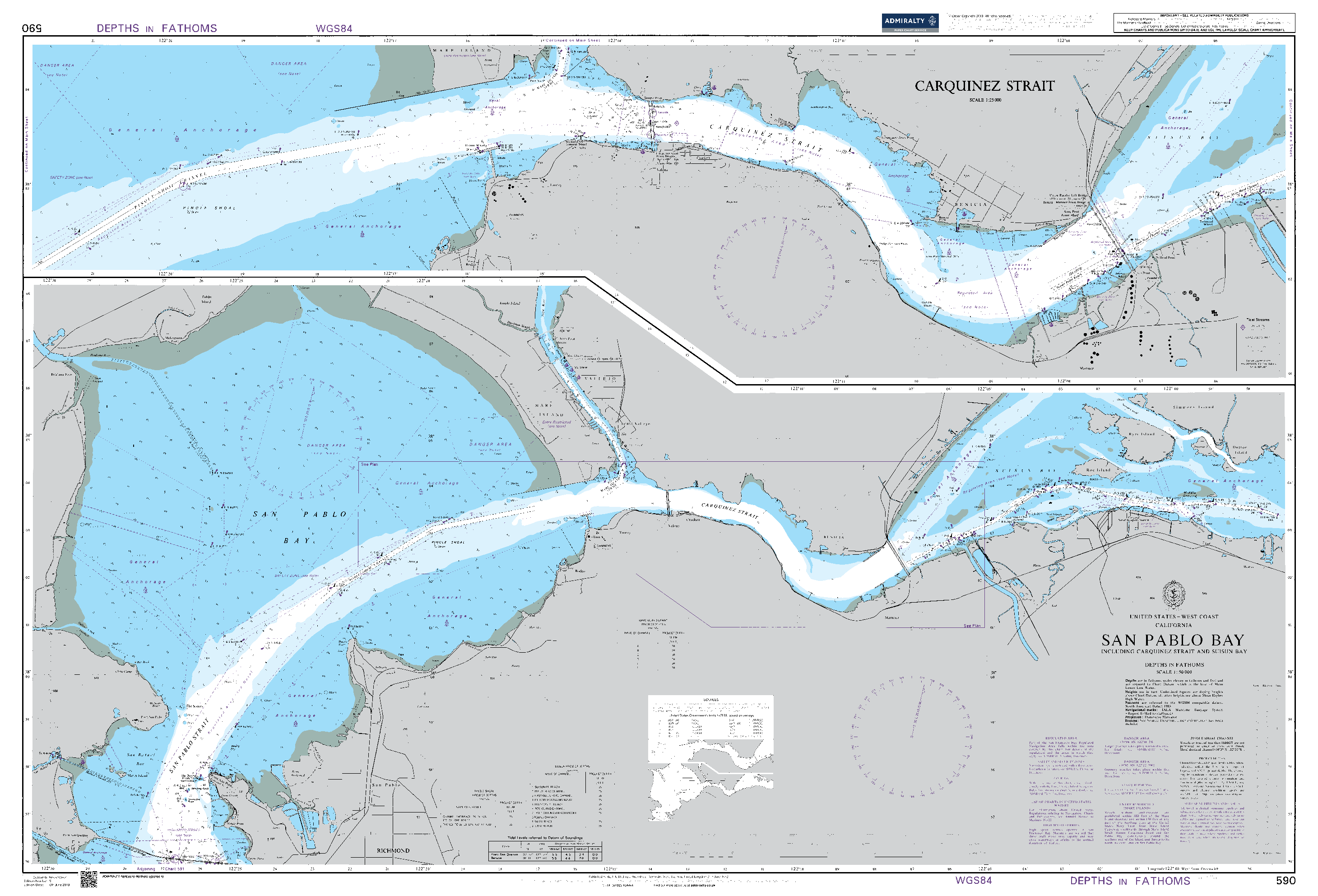 British Admiralty Nautical Chart  590: San Pablo Bay including Carquinez Strait and Suisun Bay