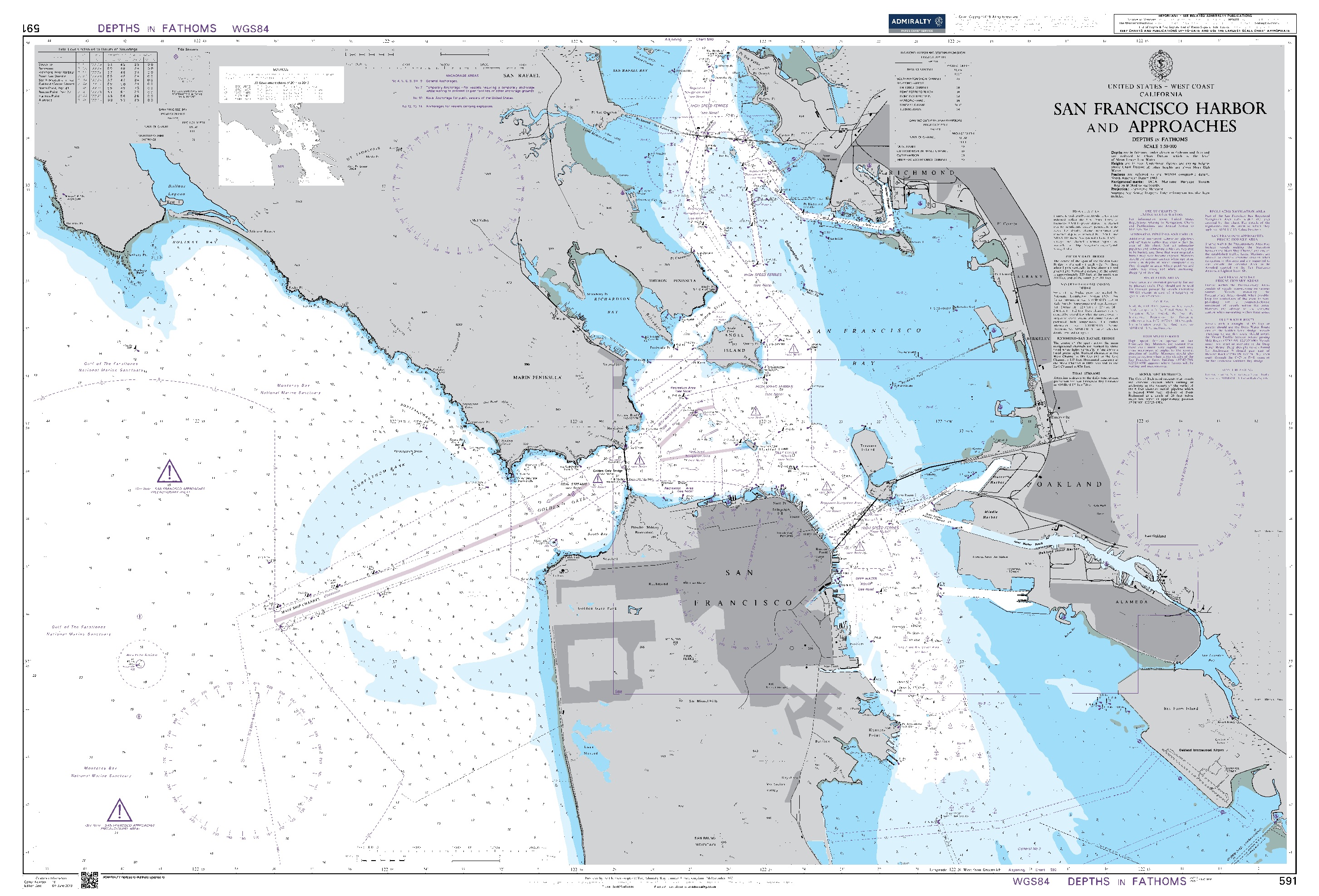 British Admiralty Nautical Chart 591: United States - West Coast, California, San Francisco Harbor and Approaches