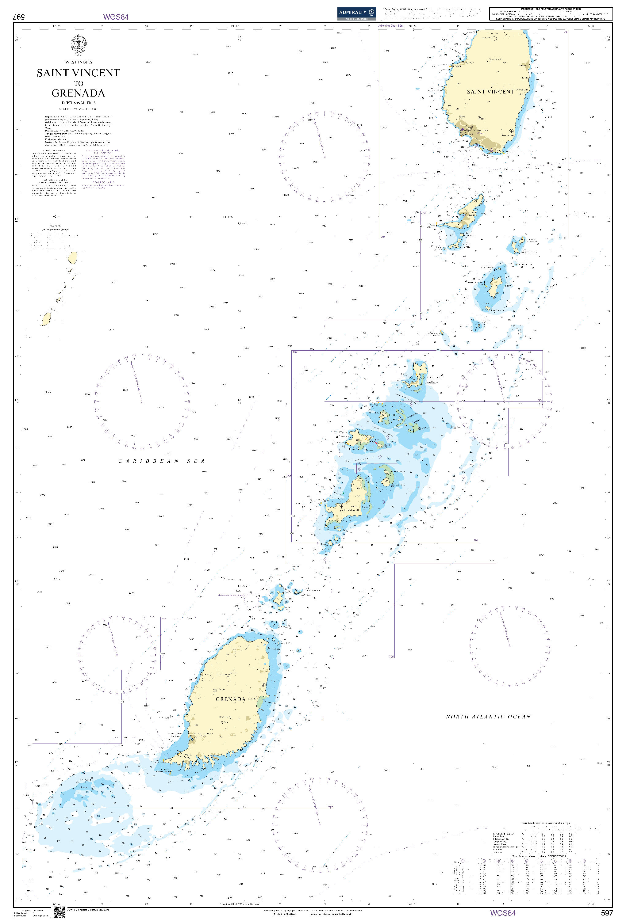 British Admiralty Nautical Chart 597: Saint Vincent to Grenada
