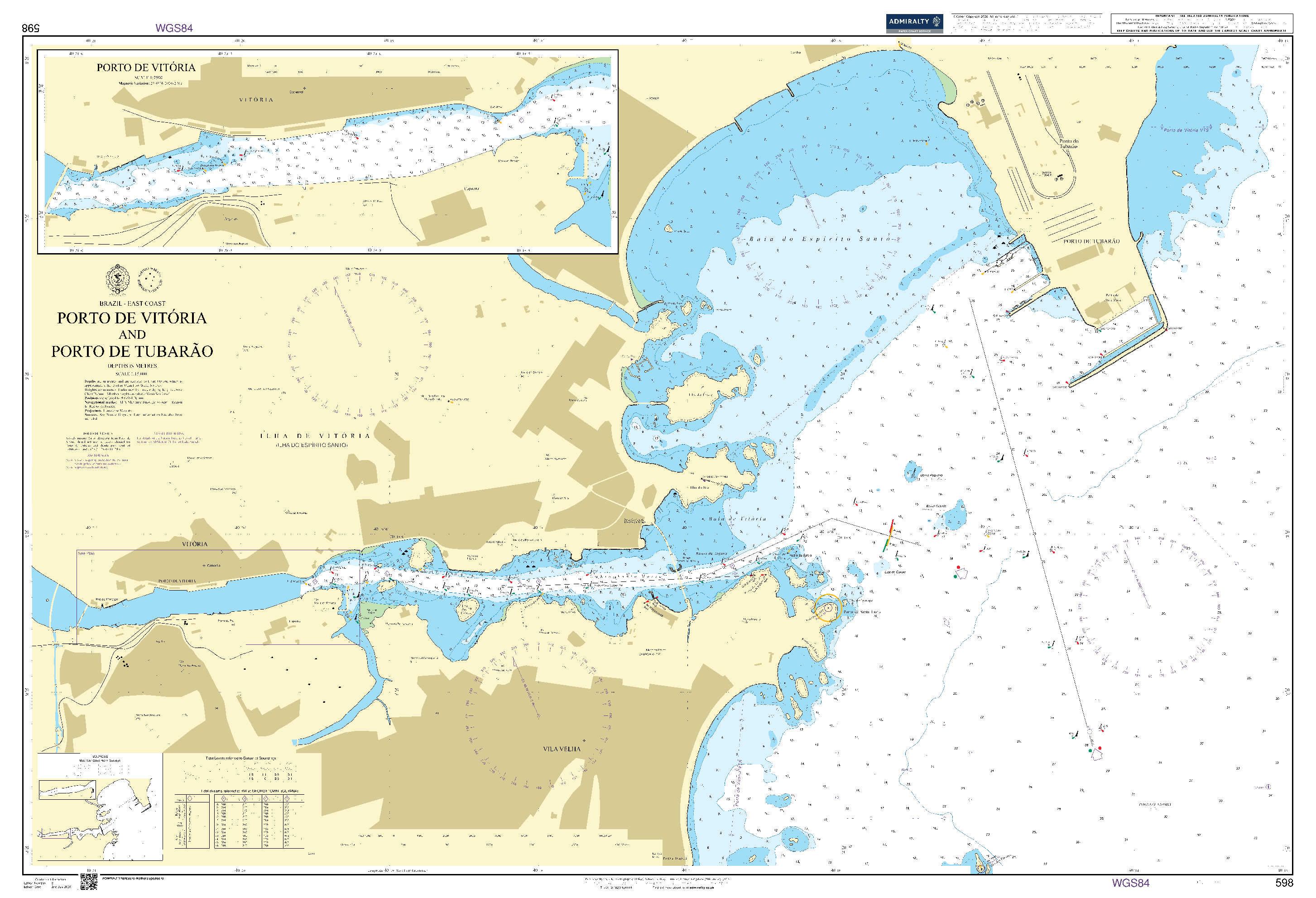 British Admiralty Nautical Chart 598: Brazil - East Coast, Porto de Vitória and Porto de Tubarão