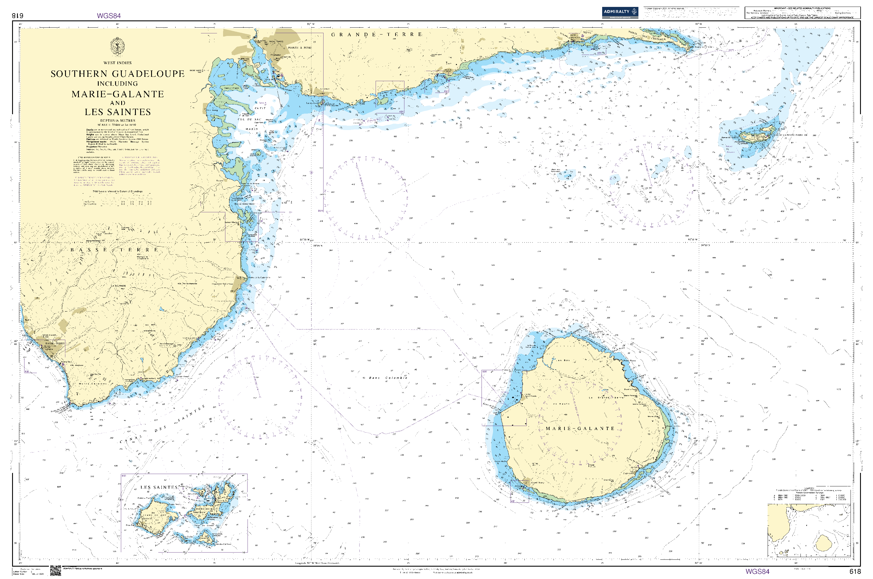 British Admiralty Nautical Chart 618: Southern Guadeloupe including Marie-Galante and Les Saintes
