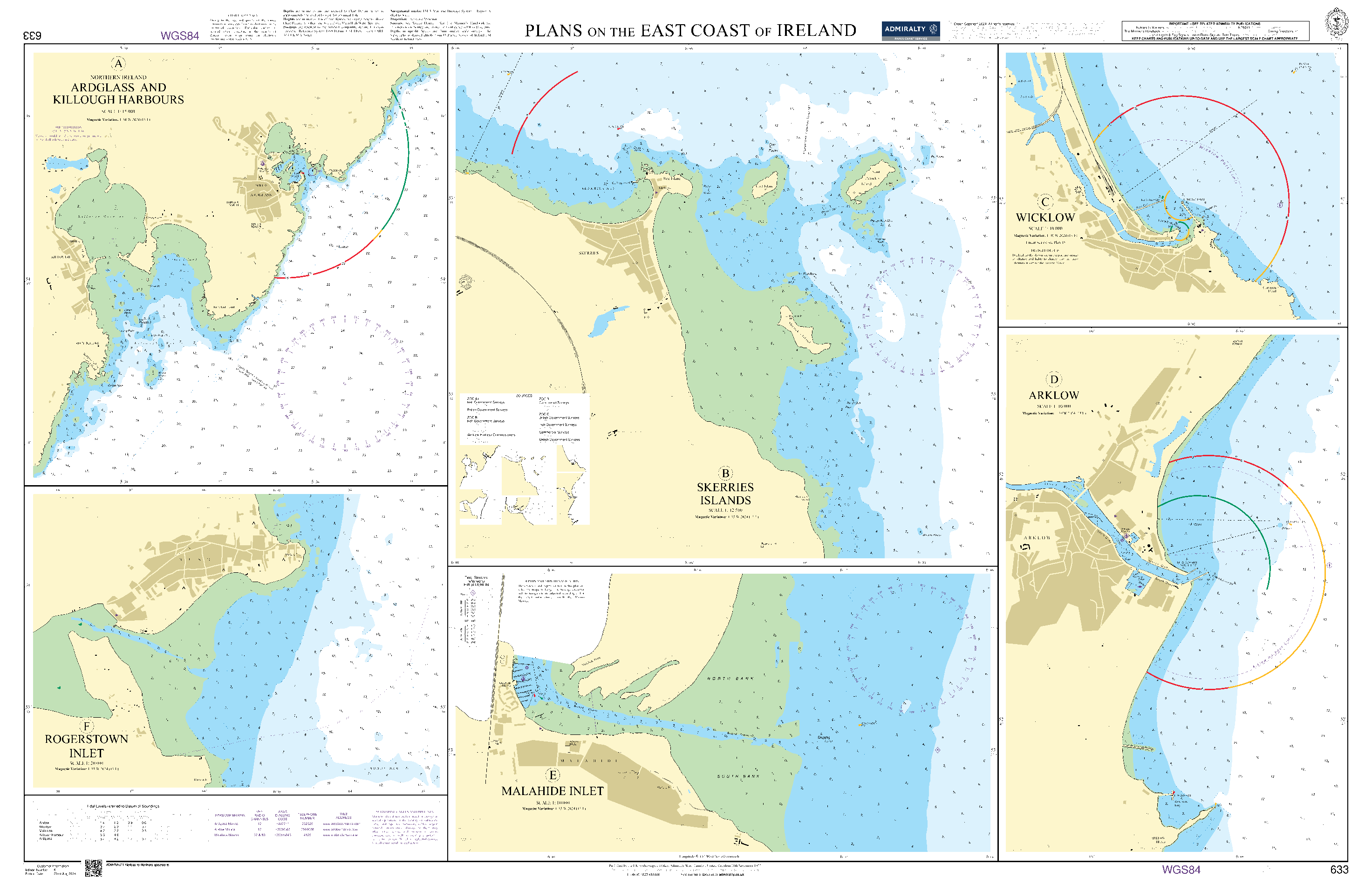 British Admiralty Nautical Chart  633: Plans on the East Coast of Ireland