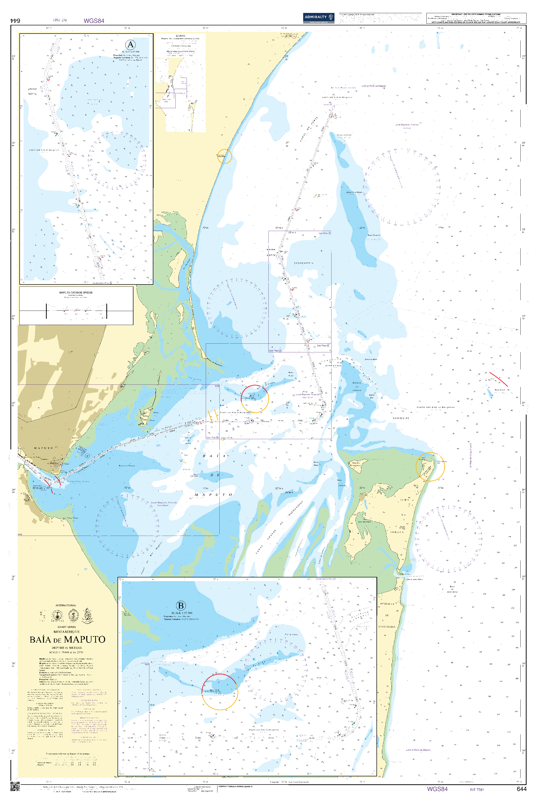 British Admiralty Nautical Chart 644: Mozambique, Baía de Maputo