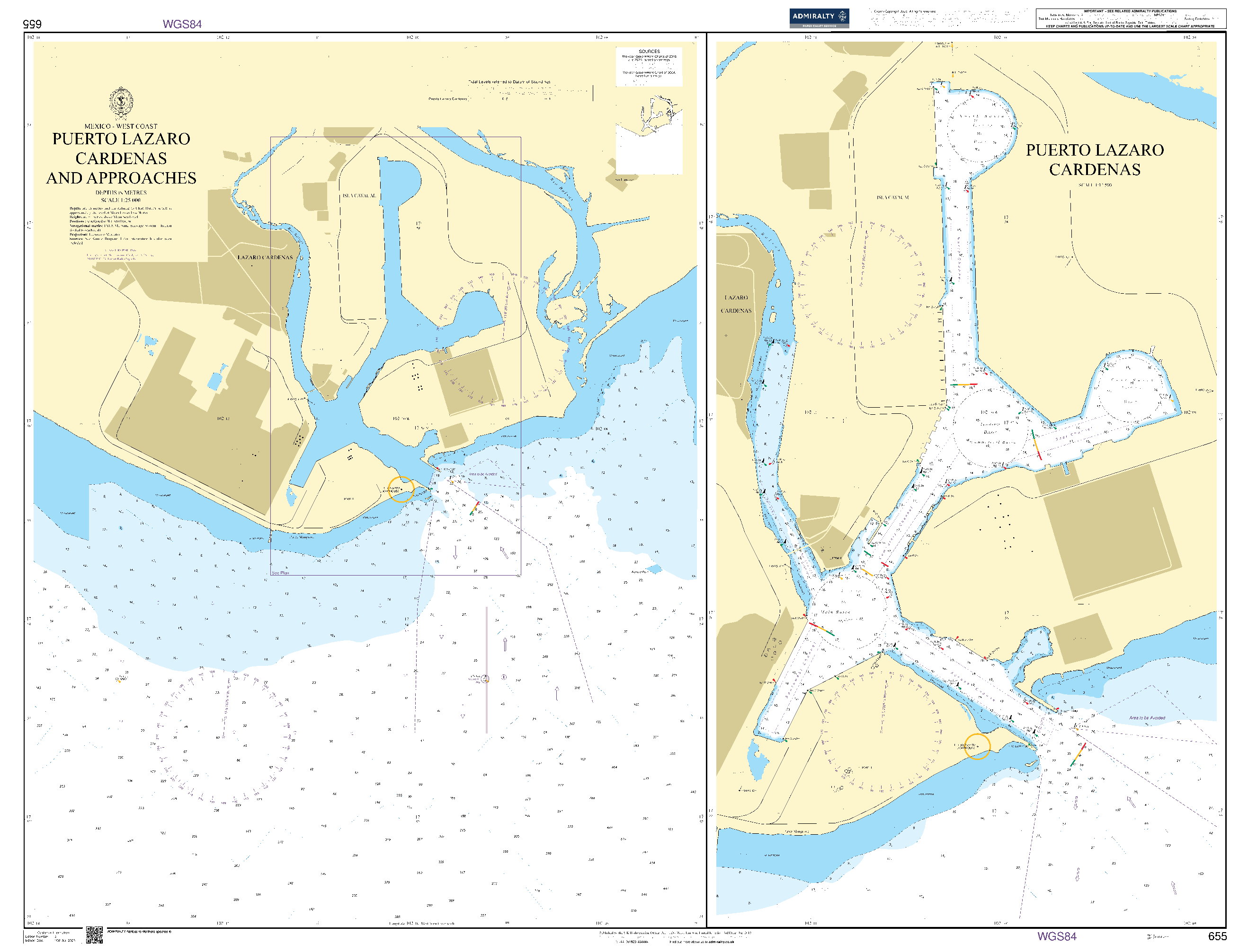 British Admiralty Nautical Chart 655: Mexico - West Coast, Puerto Lazaro Cardenas and Approaches