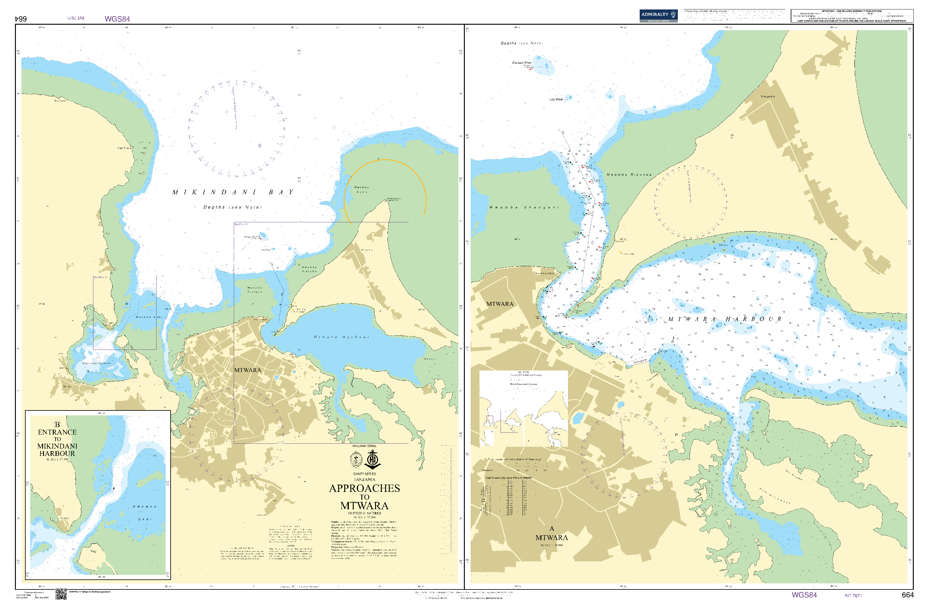 British Admiralty Nautical Chart 664: Approaches to Mtwara