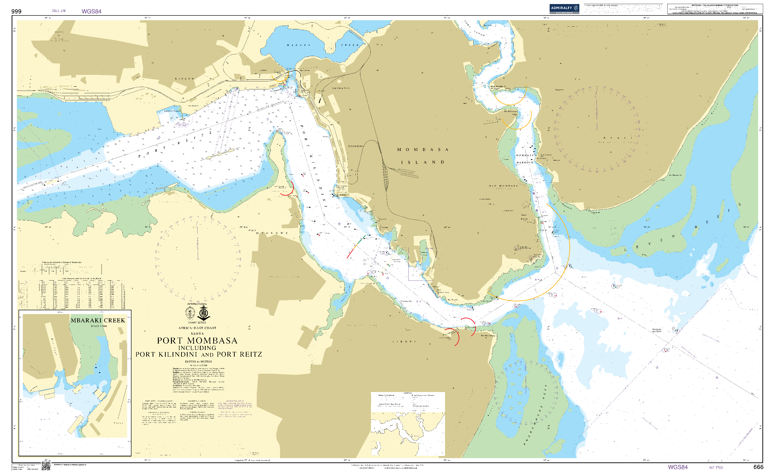 British Admiralty Nautical Chart 666: Africa – East Coast, Kenya, Port Mombasa including Port Kilindini and Port Reitz