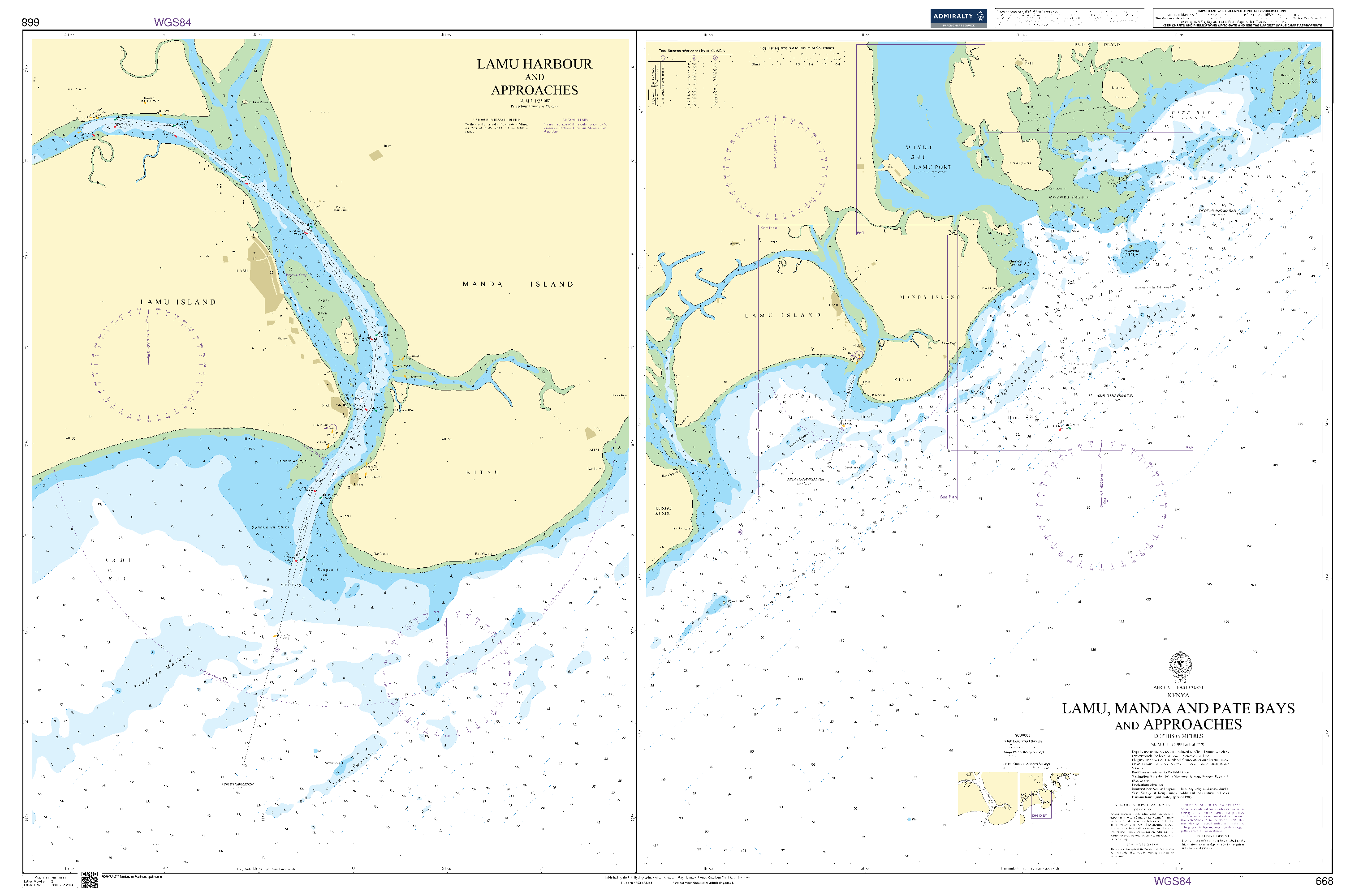 British Admiralty Nautical Chart 668: Lamu, Manda and Pate Bays and Approaches