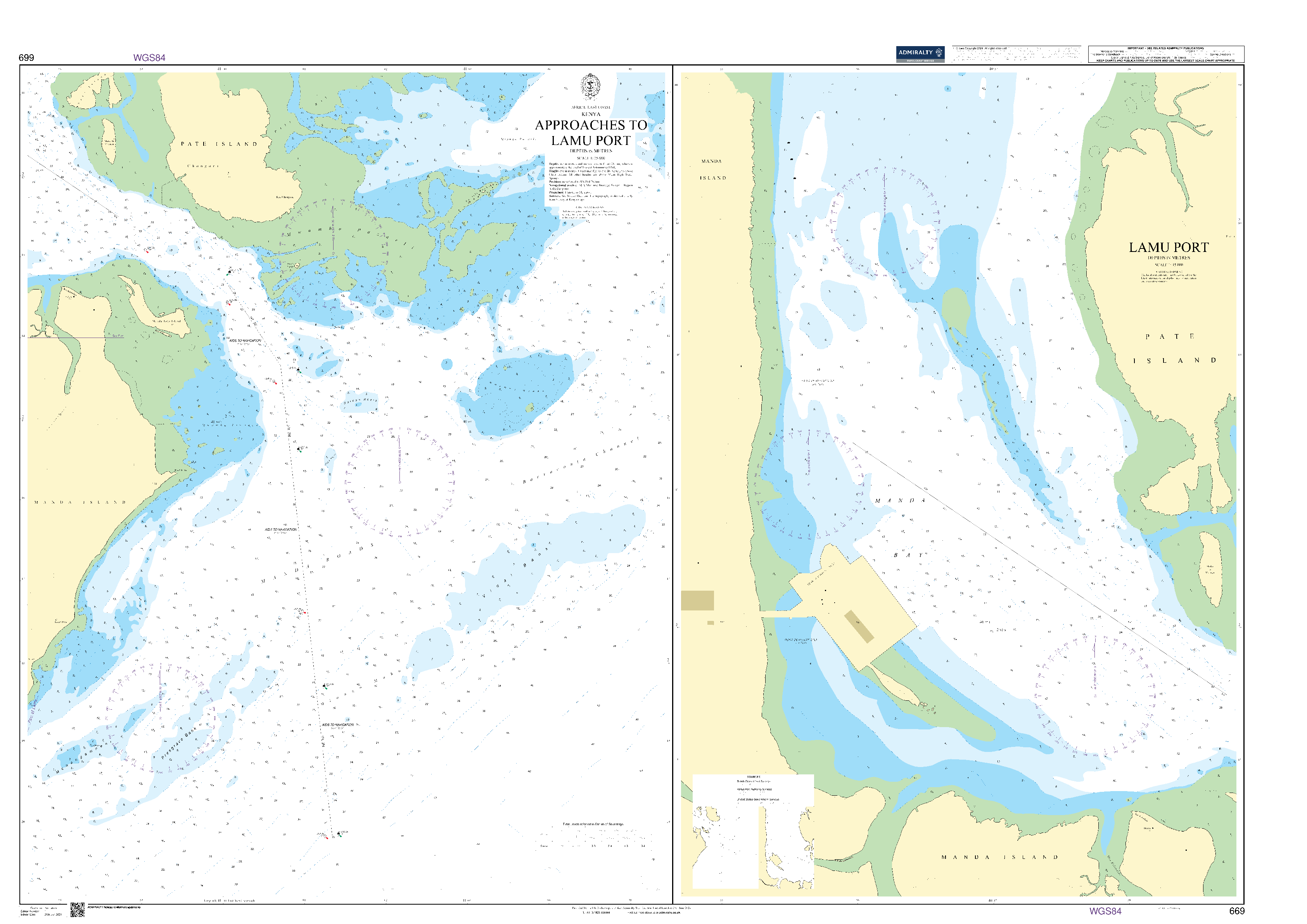 British Admiralty Nautical Chart 669: Approaches to Lamu Port