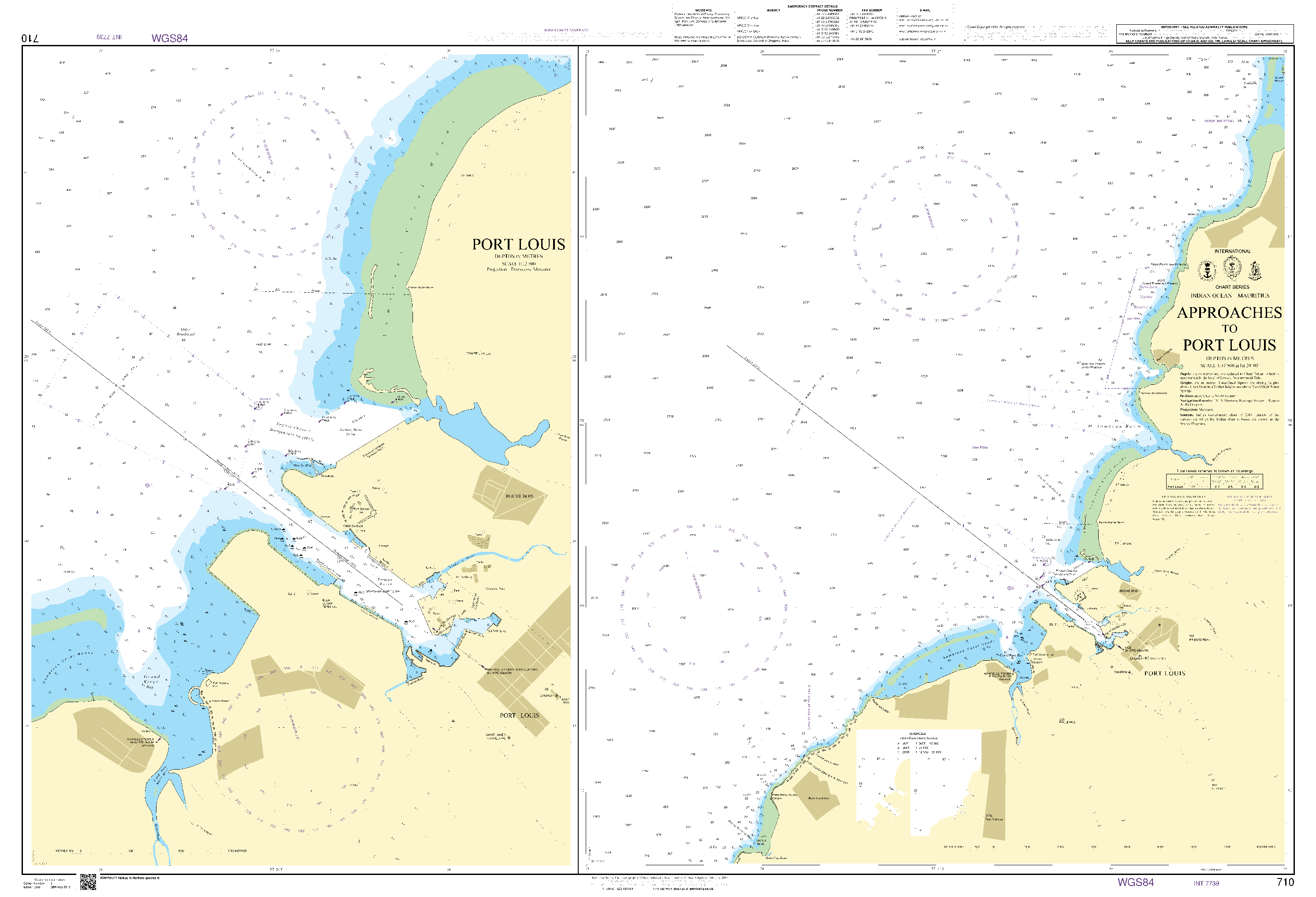 British Admiralty Nautical Chart 710: Indian Ocean – Mauritius, Approaches to Port Louis