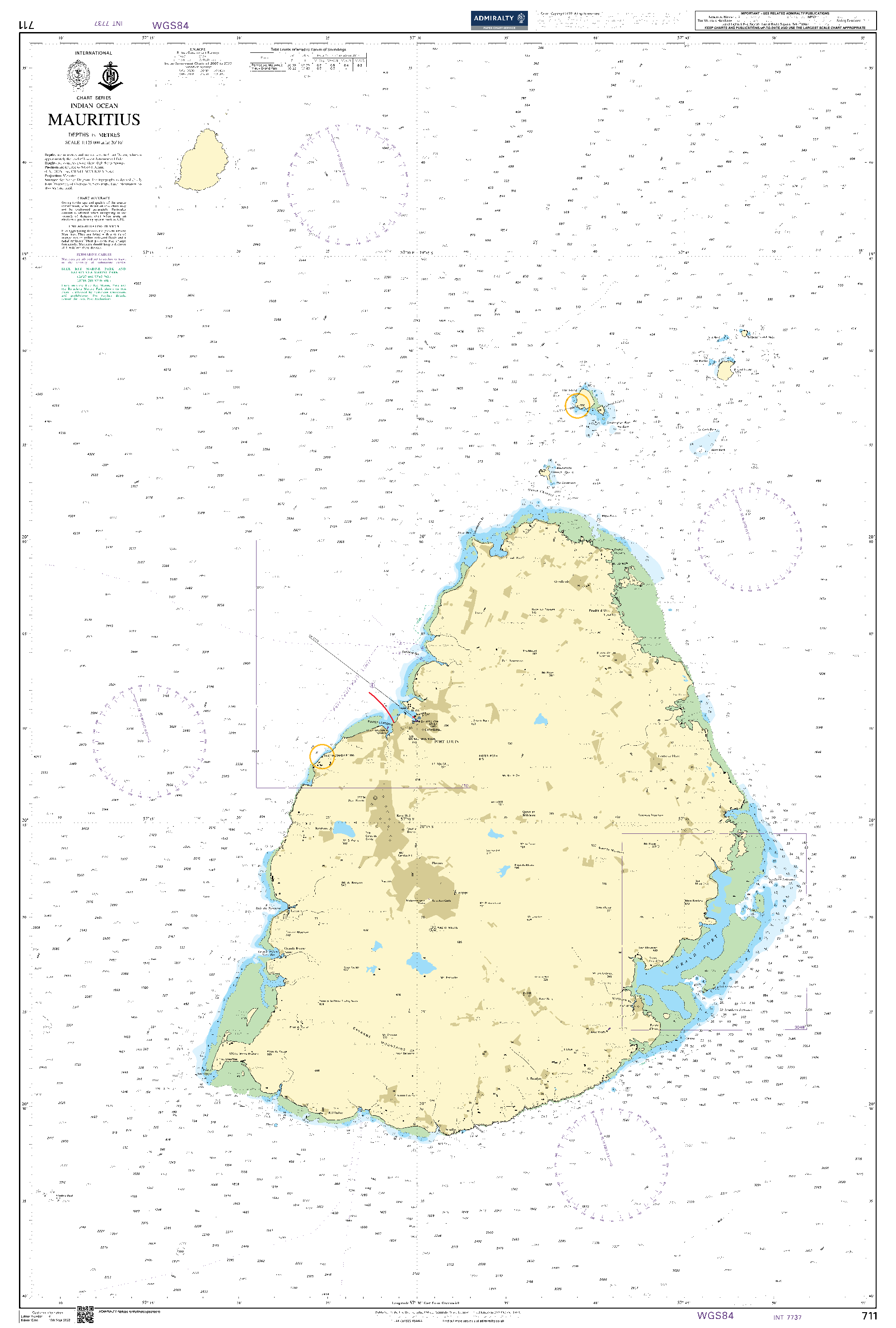 British Admiralty Nautical Chart  711: Indian Ocean, Mauritius