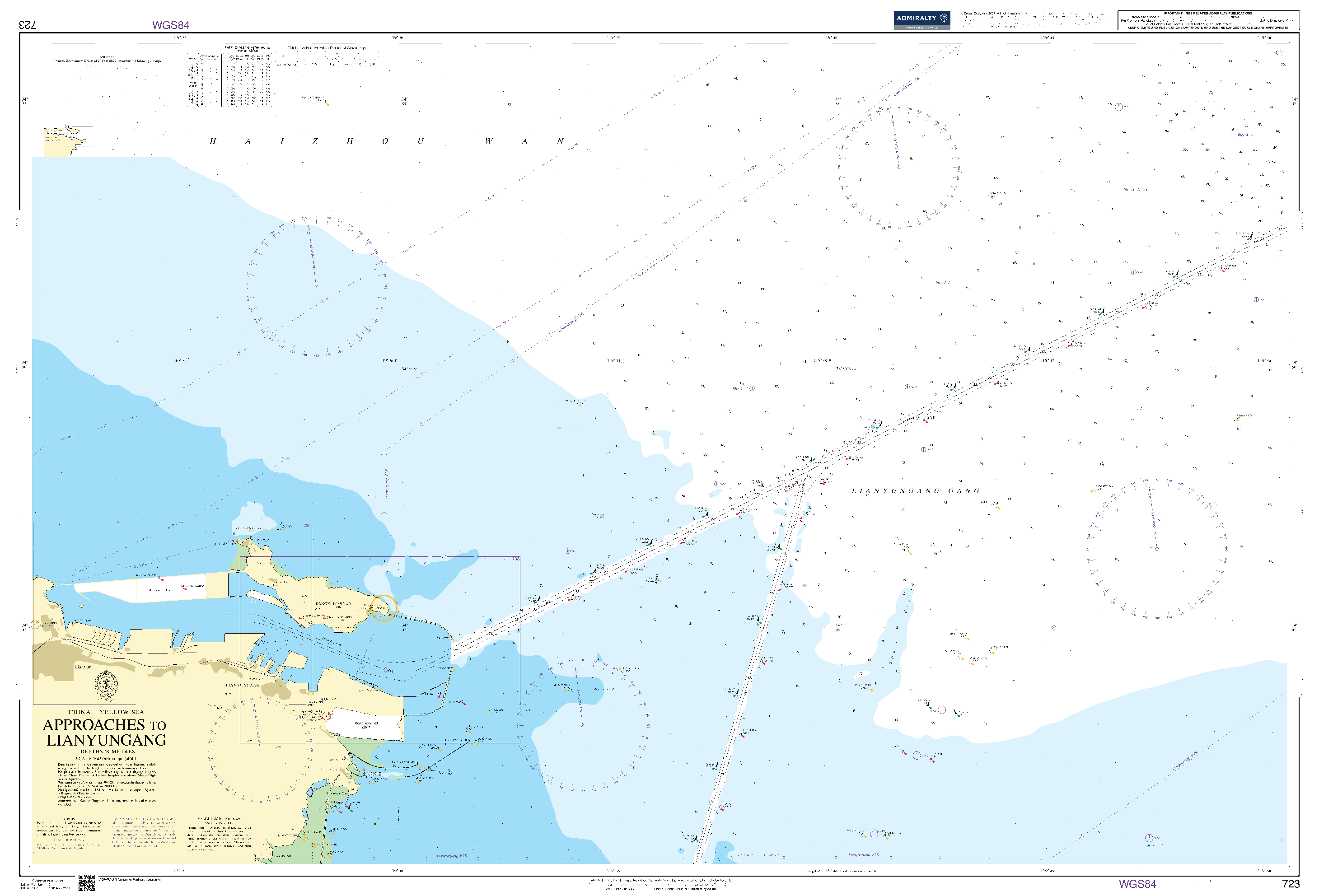 British Admiralty Nautical Chart 723: China - Yellow Sea, Approaches to Lianyungang