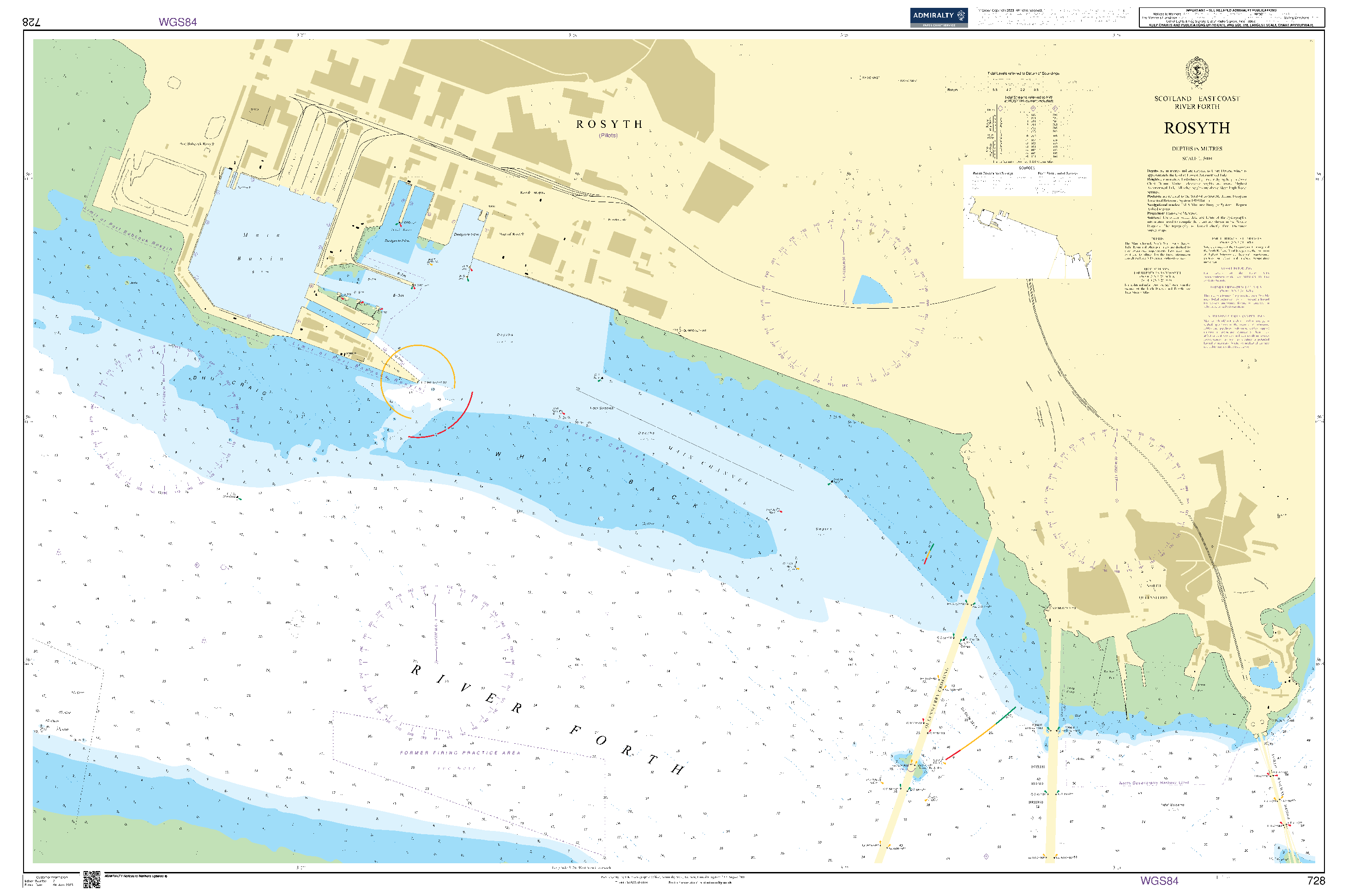 British Admiralty Nautical Chart 728: Scotland - East Coast, River Forth, Rosyth