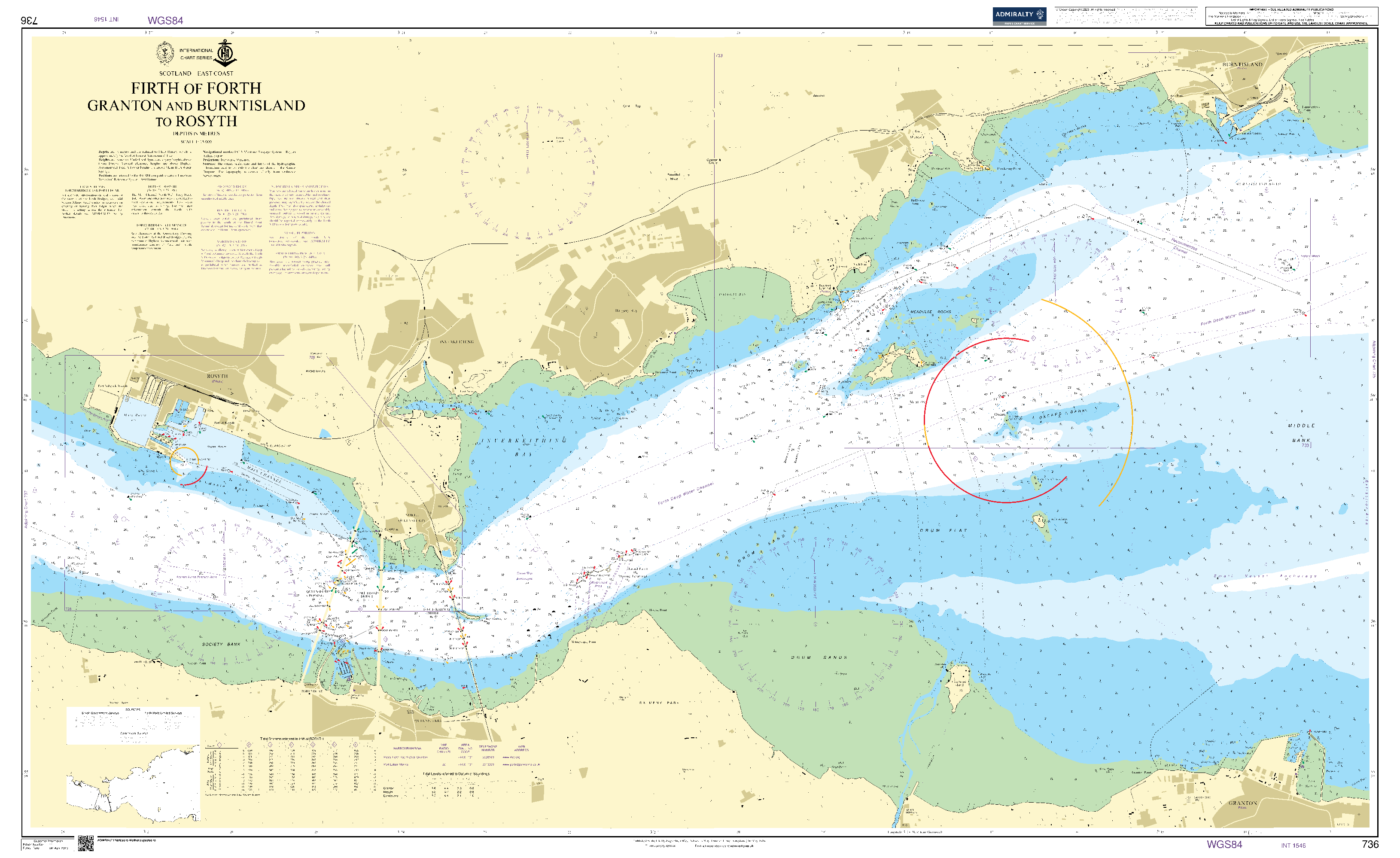 British Admiralty Nautical Chart 736: Scotland - East Coast, Firth of Forth Granton and Burntisland to Rosyth
