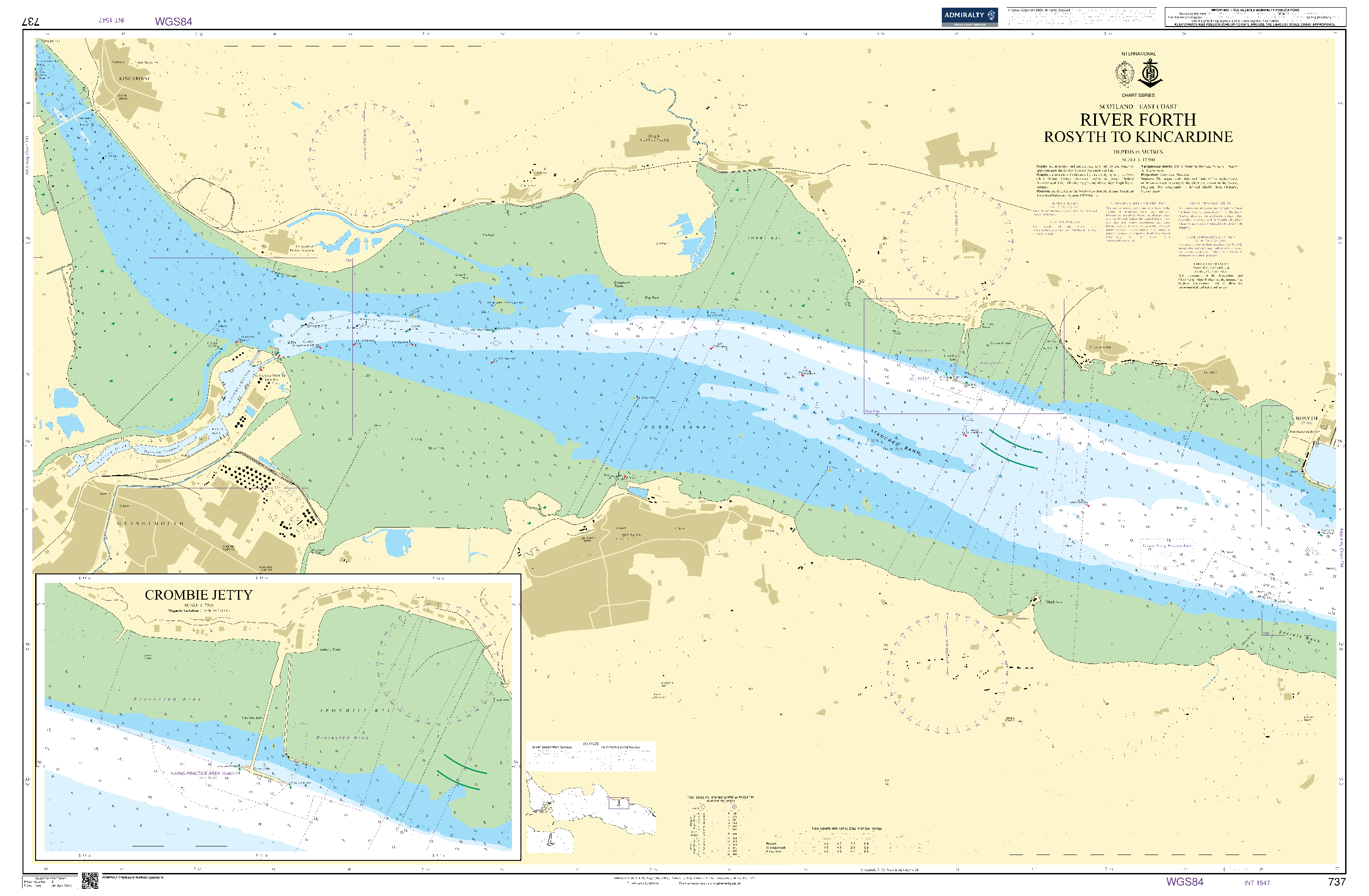 British Admiralty Nautical Chart 737: Scotland - East Coast, River Forth Rosyth to Kincardine. Crombie Jetty