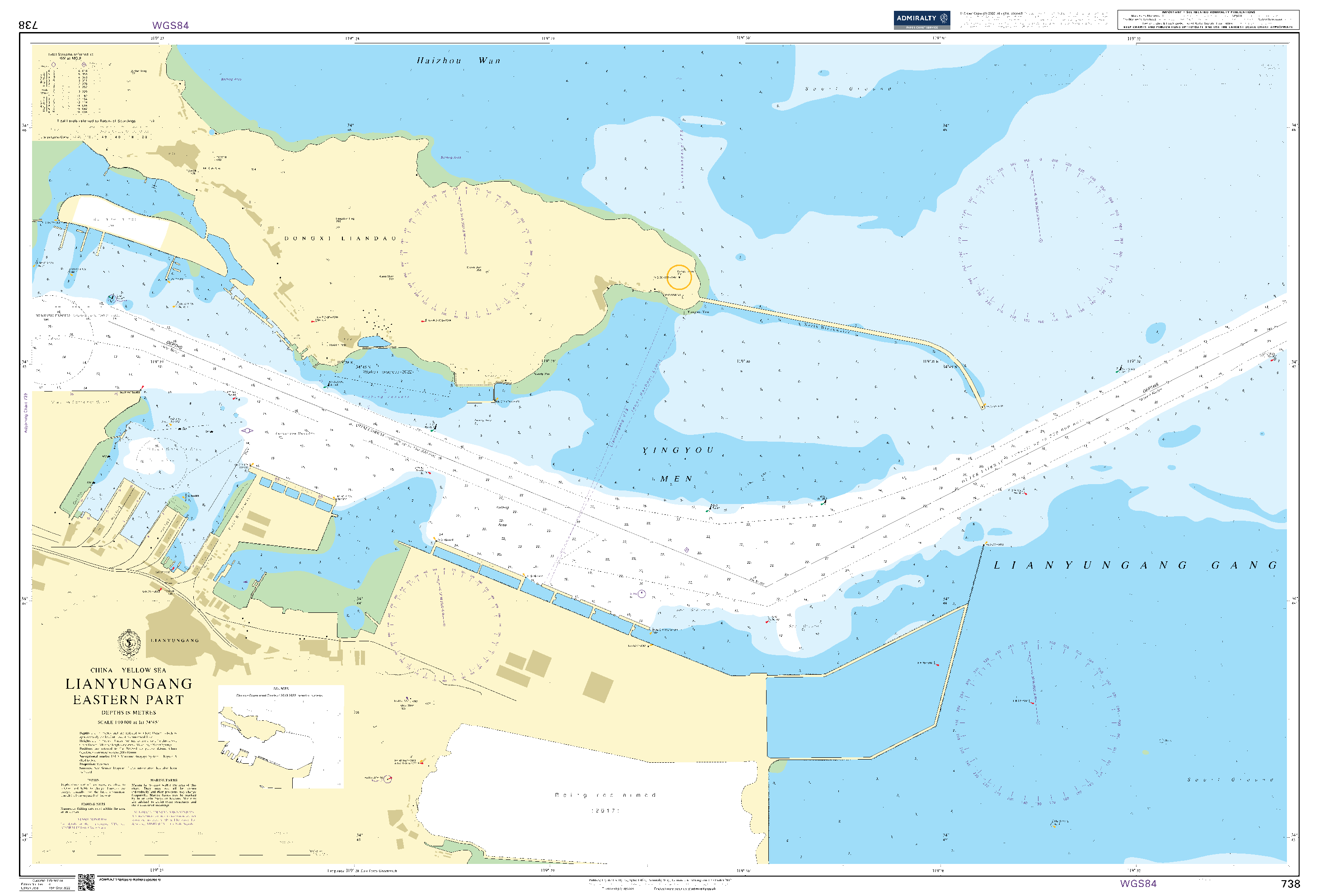 British Admiralty Nautical Chart 738: China - Yellow Sea, Lianyungang, Eastern Part
