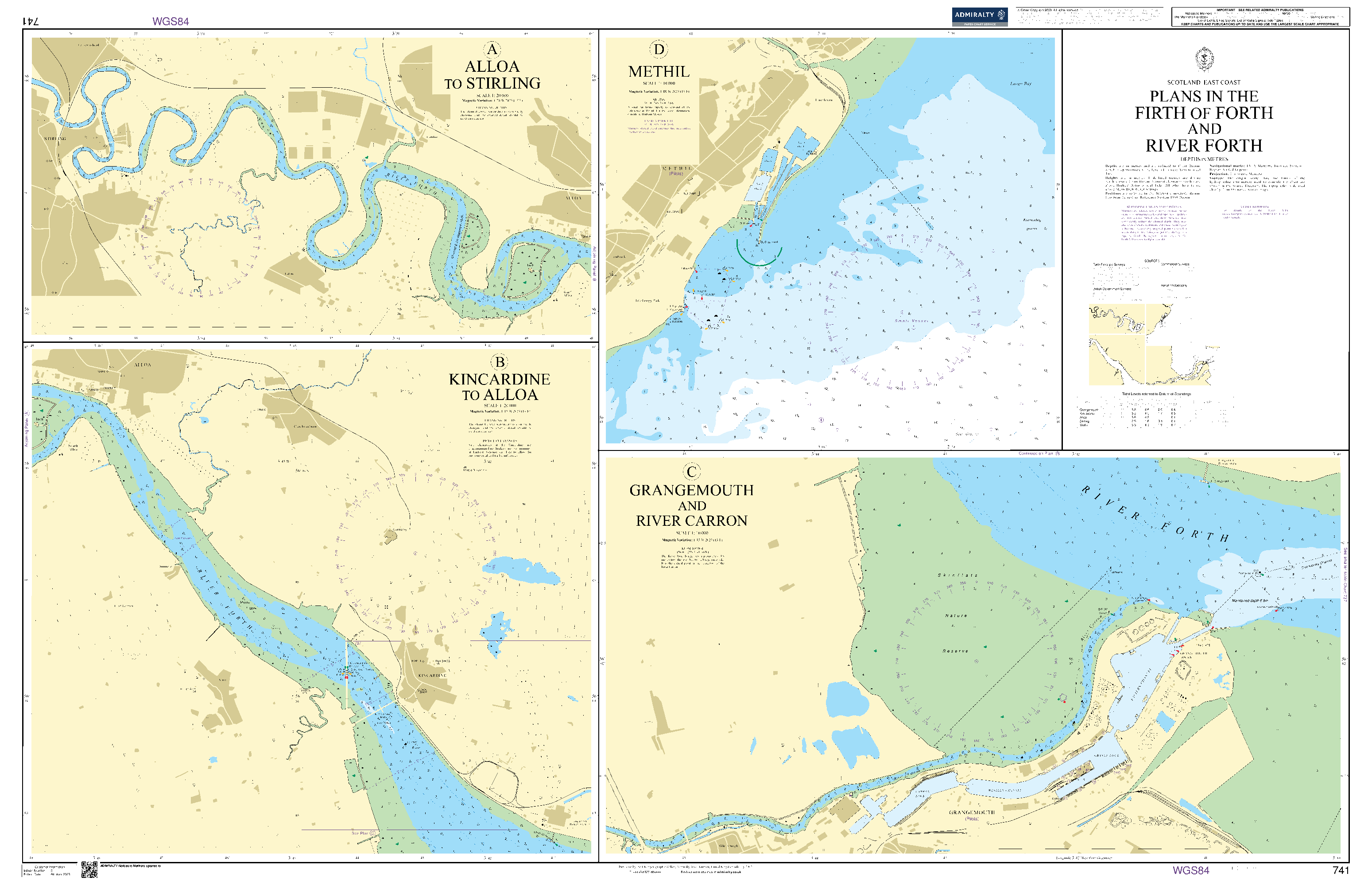 British Admiralty Nautical Chart 741: Plans in the Firth of Forth and River Forth