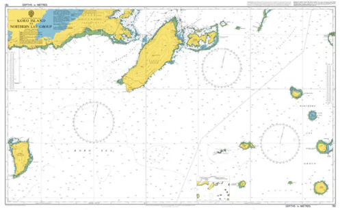 British Admiralty Nautical Chart  751: South Pacific Ocean – Fiji, Koro Island to Northern Lau Group