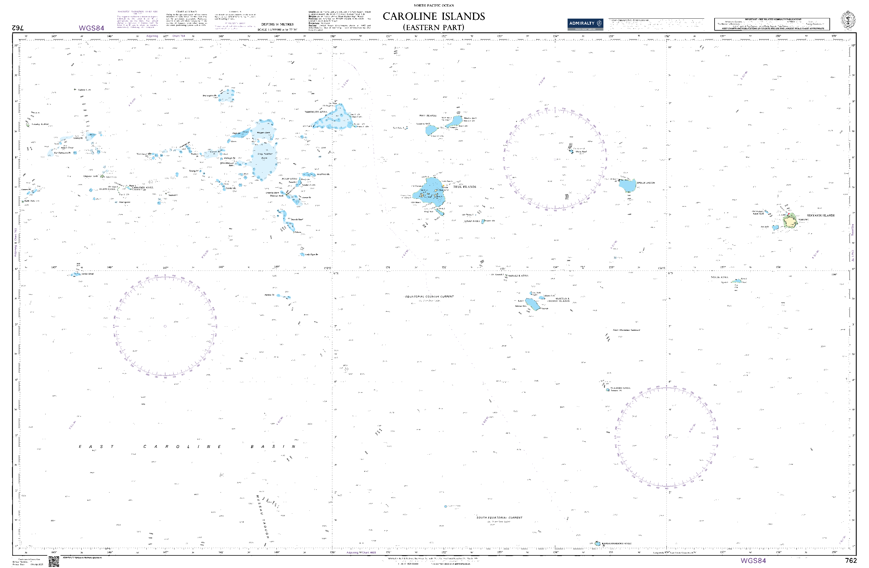 British Admiralty Nautical Chart 762: Caroline Islands (Eastern Part)