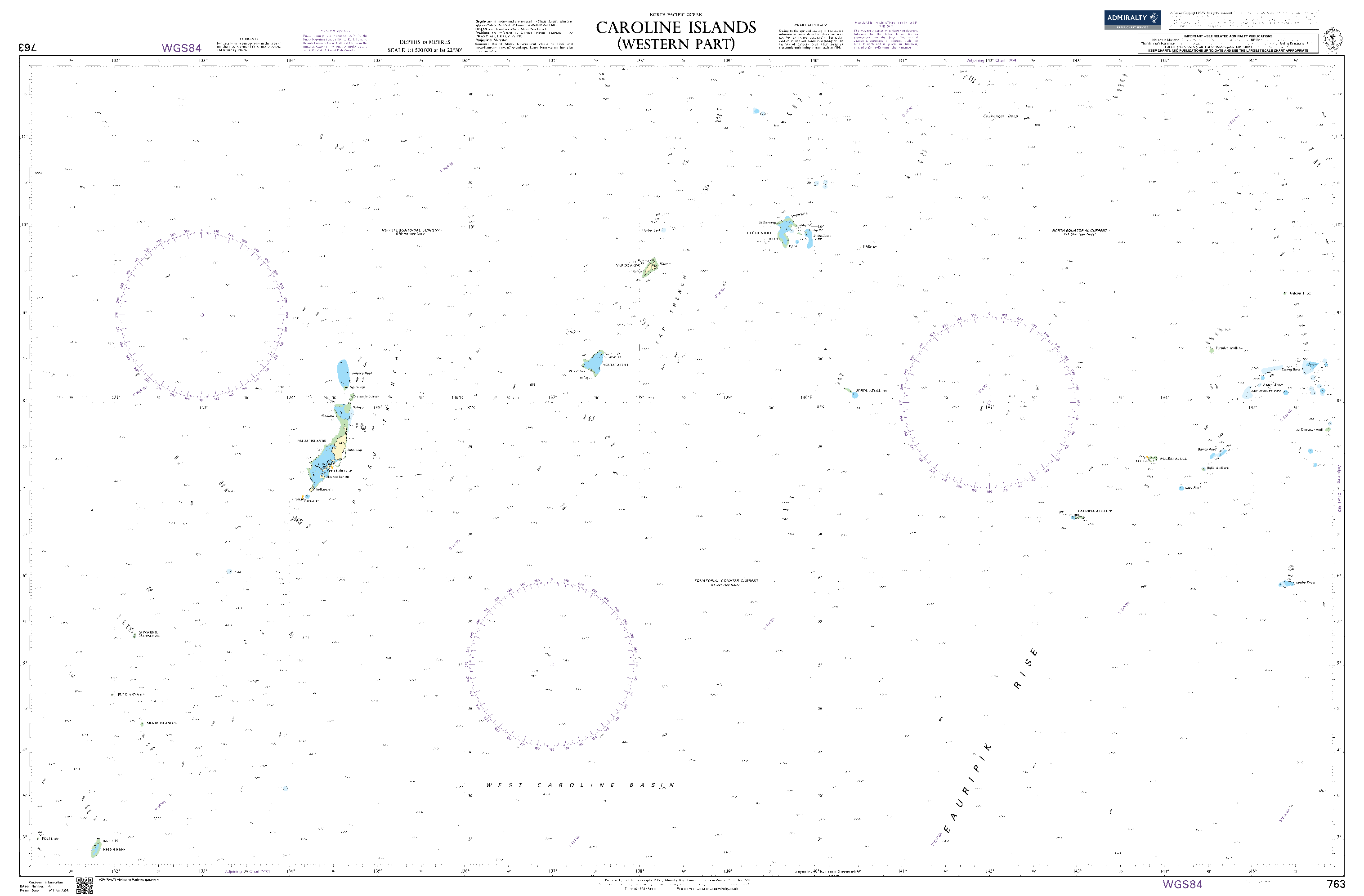 British Admiralty Nautical Chart  763: Caroline Islands (Western Part)