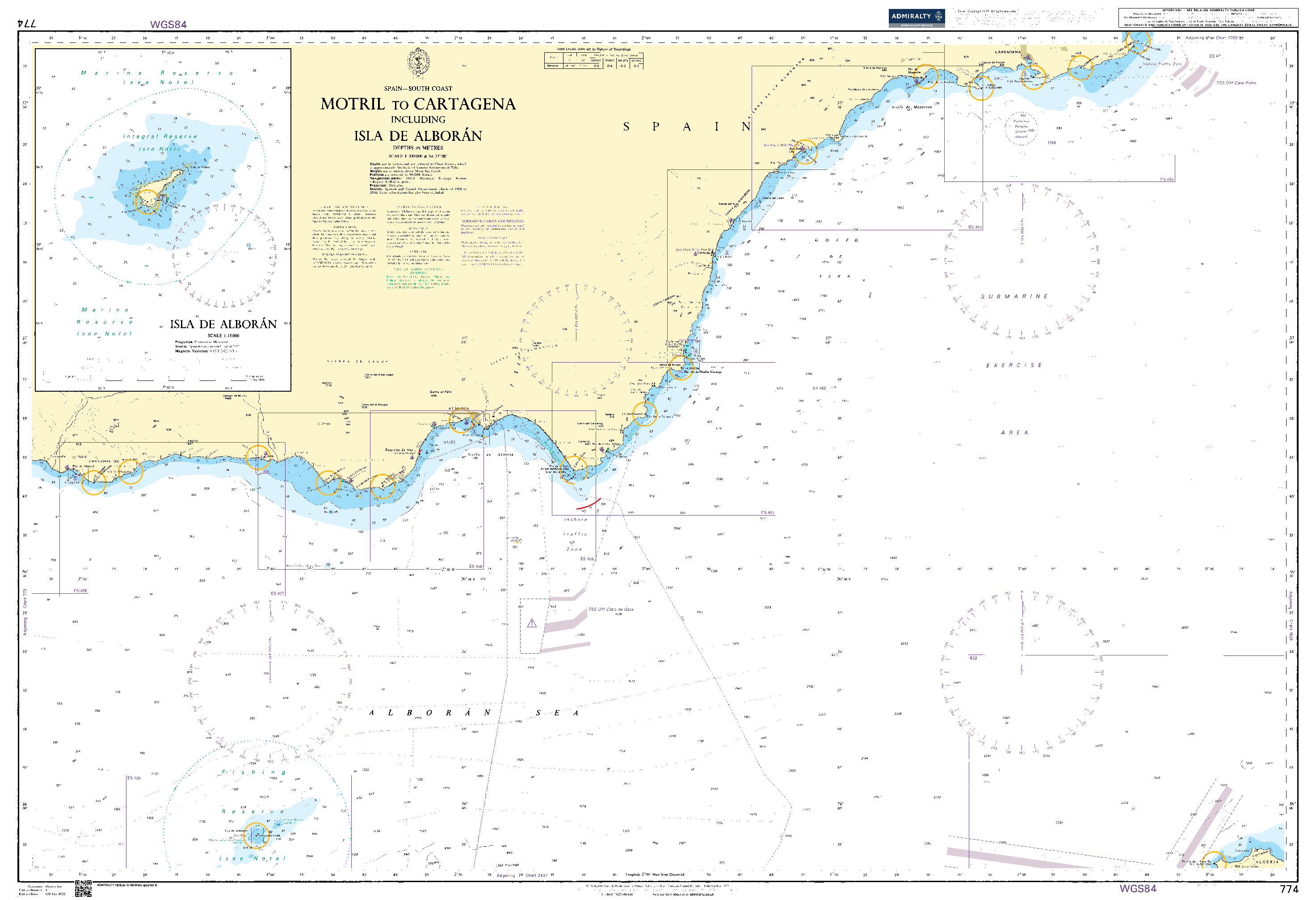 British Admiralty Nautical Chart 774: Motril to Cartagena including Isla de Alborán
